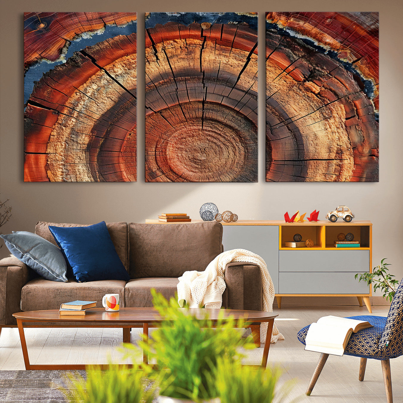 28555-MGV-CV-36X24-Abstract Tree Ring Art, Colorful Tree Ring Wall Decor, Minimalist Home Canvas Art, Modern Farmhouse