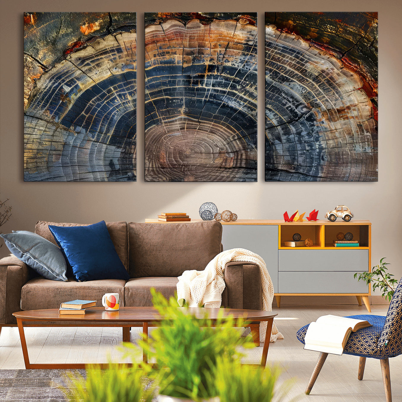 16193-MGV-CV-36X24-Framed Tree Ring Wall Art - Abstract Colorful Tree Ring Wall Decor, Minimalist Home Canvas Art,