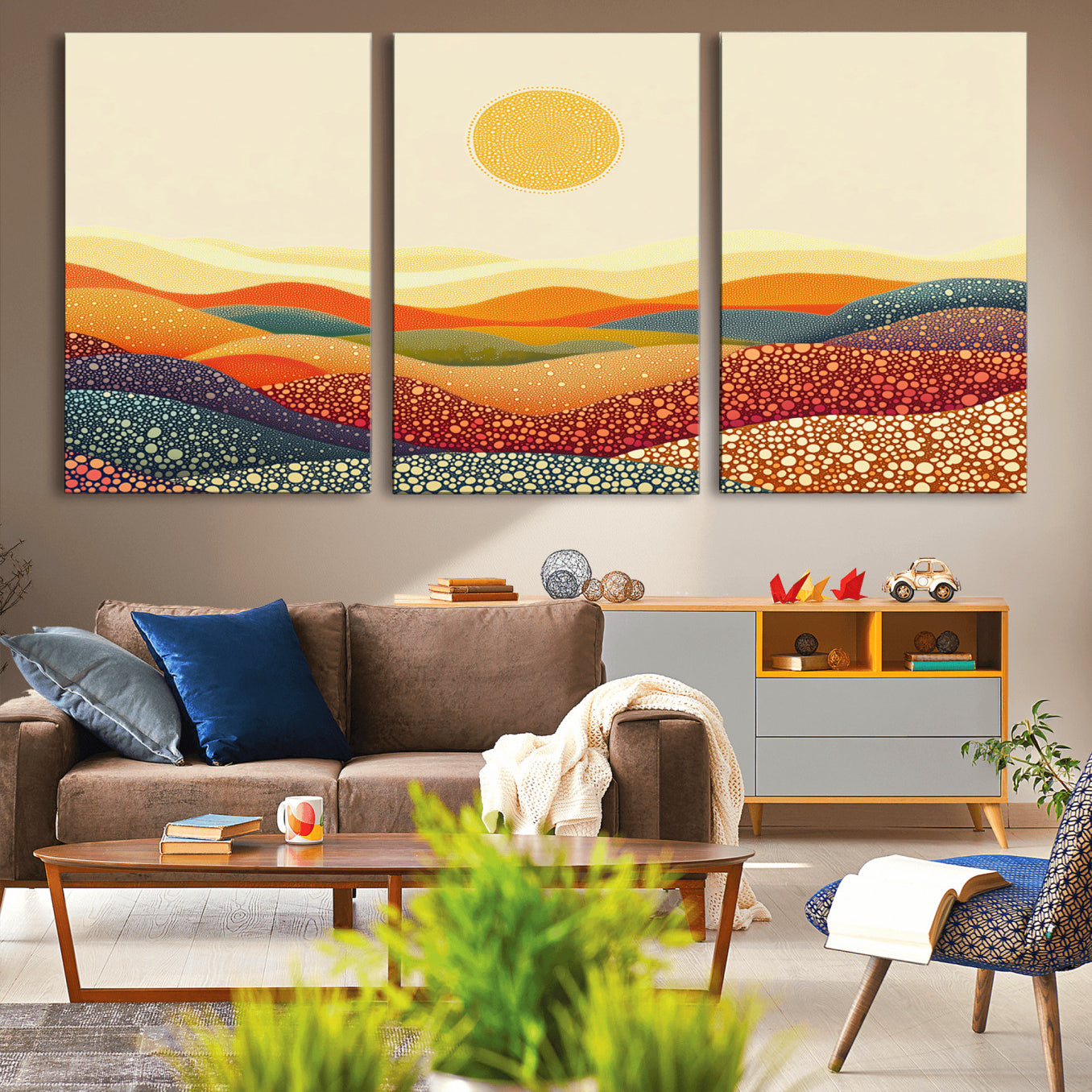 -YAYOI KUSAMA Colorful Dot Art Landscape Canvas - Framed Abstract Pointillism Inspired by Nature with