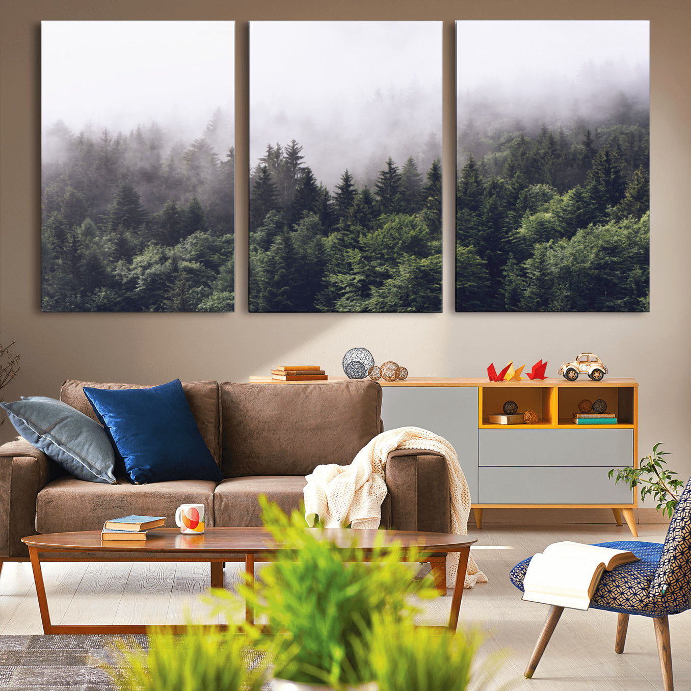 -Misty Forest Wall Art | Foggy Forest Canvas Print | Large Nature-Inspired Misty Tree Landscape for