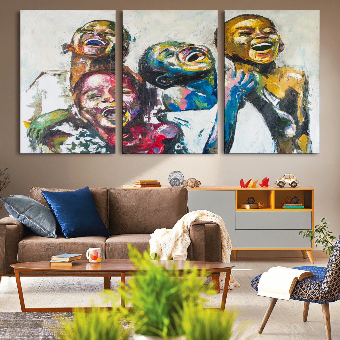 -Shai Yossef Style Canvas Art - Joyful African Black Kids Impasto Painting with Vibrant Brushstrokes,