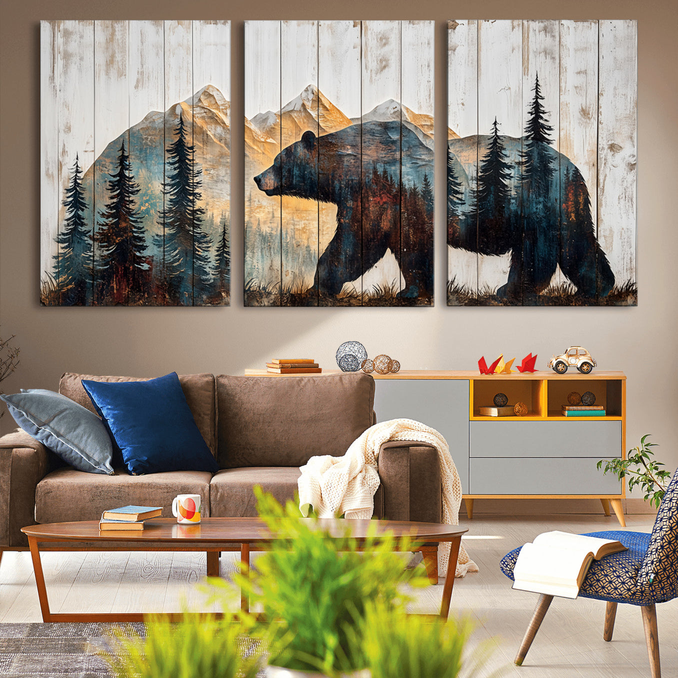 -Rustic Bear Wall Art - Grizzly 399 Bear Wall Art - Mountain Wood Canvas Wall Art - Nature Theme