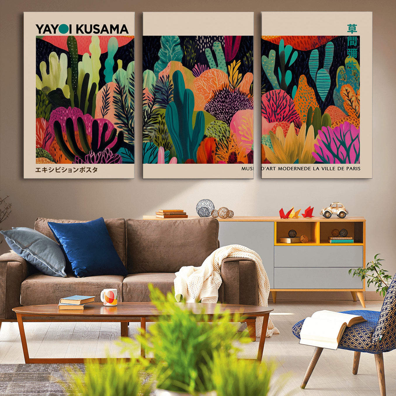 -Yayoi Kusama Wall Art Canvas Print, Abstract Art, Large Yayoi Kusama Framed Canvas Print, Japanese