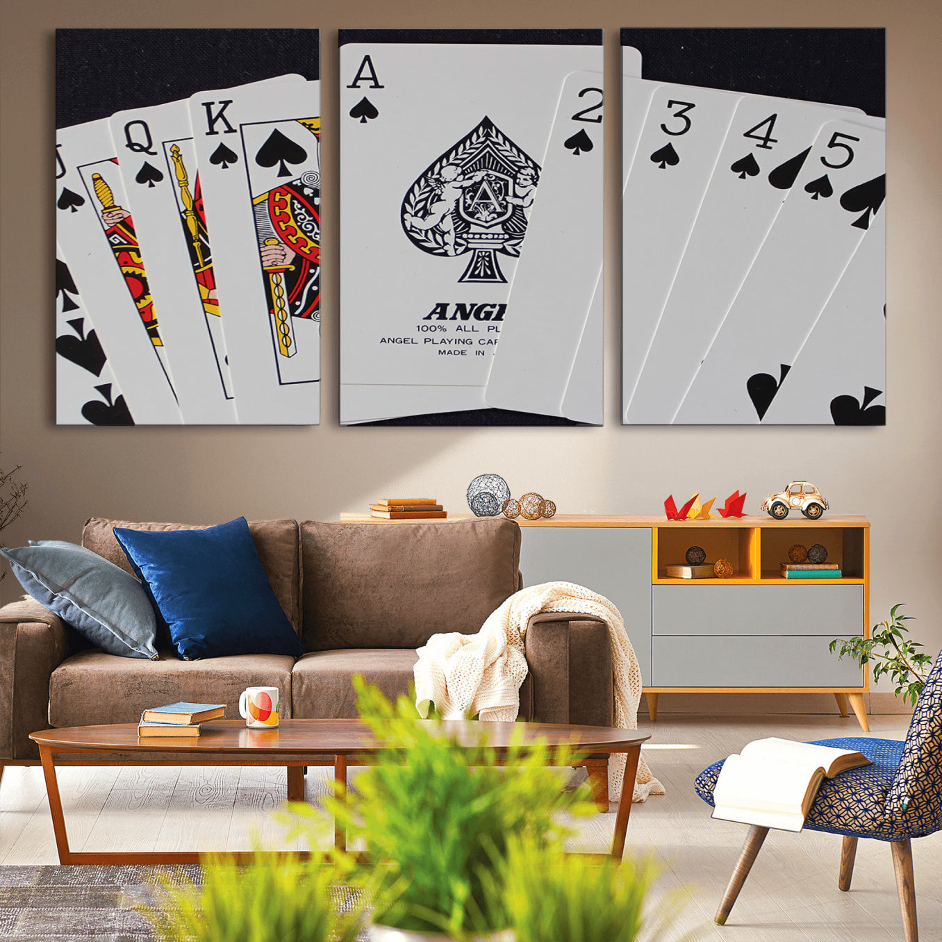 -Poker Wall Art - Playing Cards Canvas Wall Art Print - Ace of Spades and Royal Flush Design, Perfect