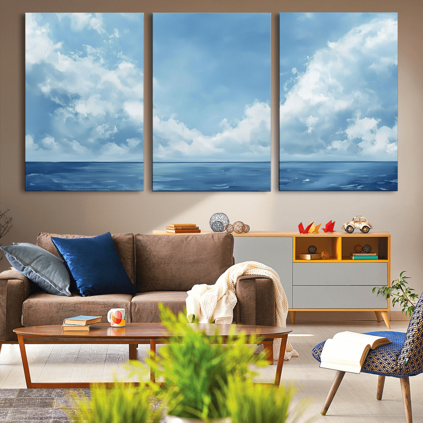 57554-MGV-CV-36X24-Abstract Ocean Print Artwork- Serene Blue Ocean Canvas Wall Art - Minimalist Ocean and Sky Canvas
