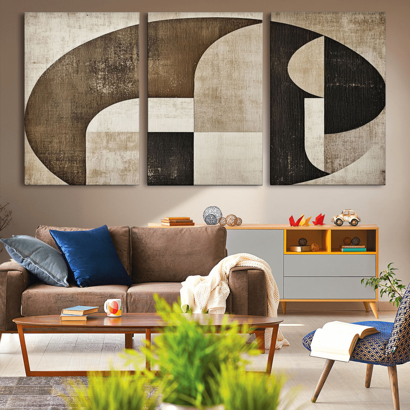 44796-MGV-CV-36X24-Wabi Sabi Abstract Wall Art | Geometric Modern Minimalist Canvas Print with Neutral Mid Century Art