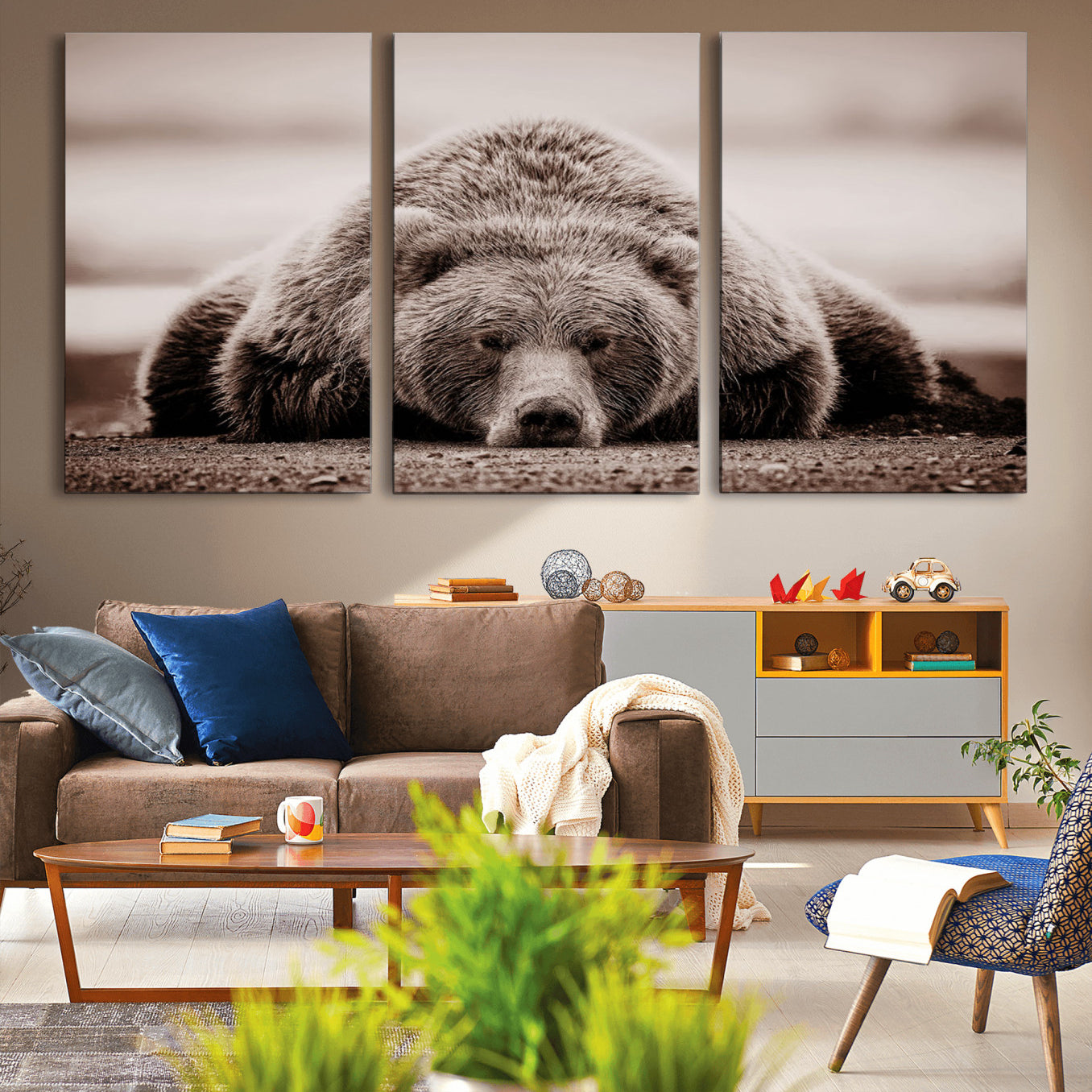 -Grizzly Bear Wall Art Print - Bear Canvas Wall Art - Rustic Bear Portrait Canvas Print for Cabin