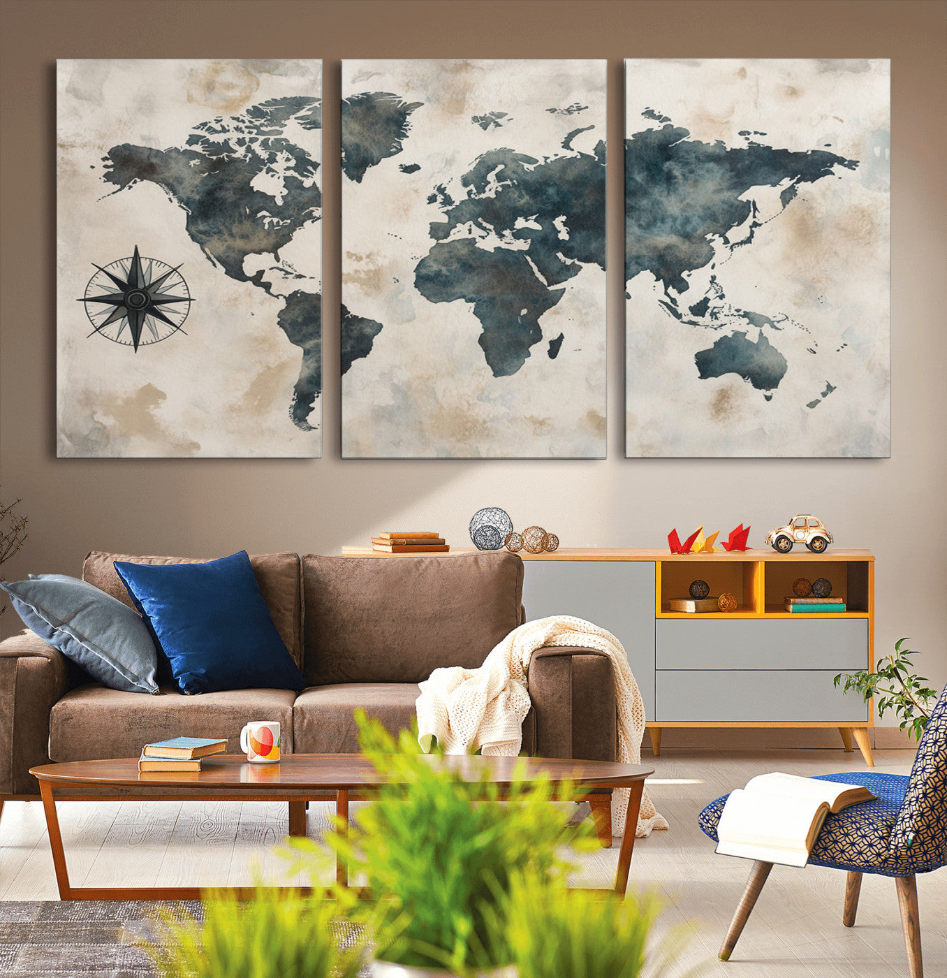-Push Pin World Map Canvas Print – Travel Tracker Wall Art for Couples, Perfect Anniversary Gift for Home or Office Decor