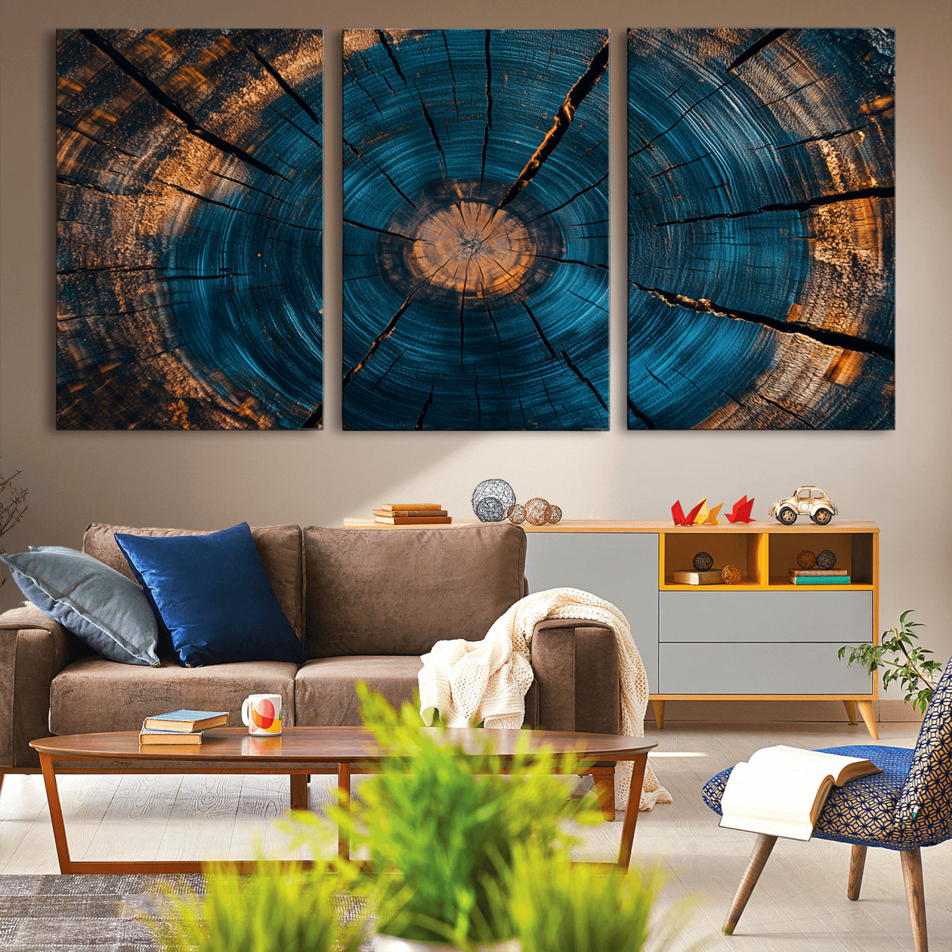 13398-MGV-CV-36X24-Abstract Tree Rings Wall Art Canvas Print Wood Grain Rings Artwork Nature Woodland Modern Wall Decor for Home, Office