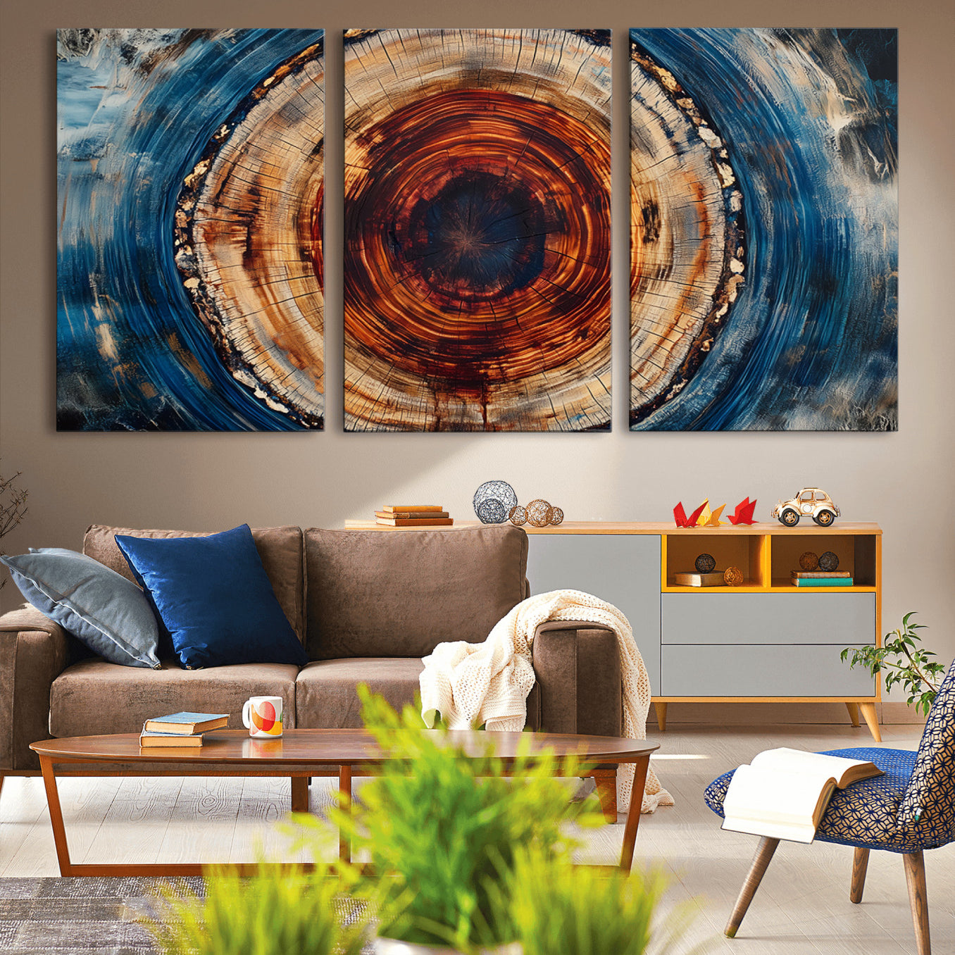90395-MGV-CV-36X24-Abstract Framed Tree Rings Wall Decor, Wood Grain Rings Artwork Print, Nature Woodland Modern Wall