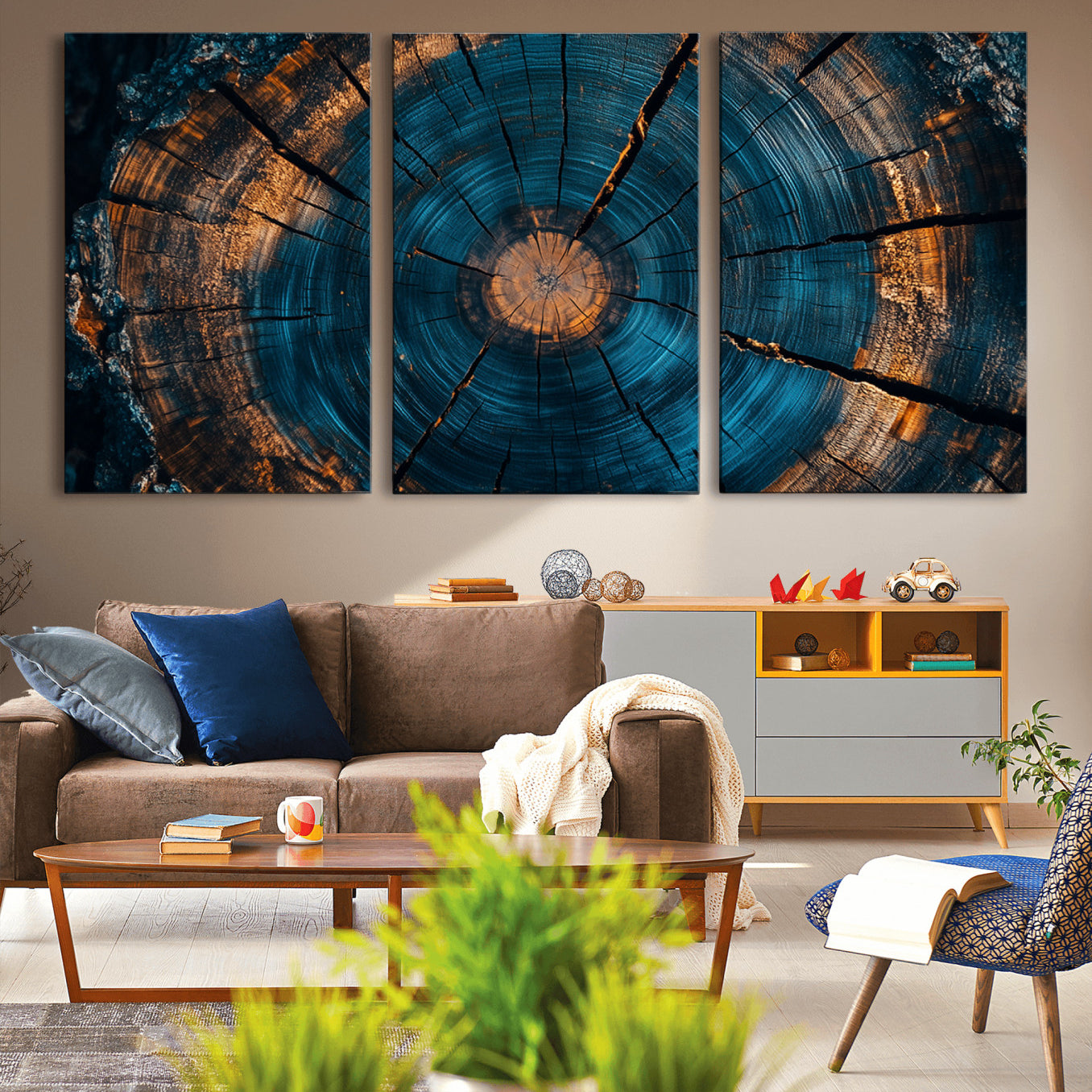 65231-MGV-CV-36X24-Farmhouse Wall Art - Abstract Tree Rings Canvas Wall Art Print, Framed Wood Grain Rings Artwork