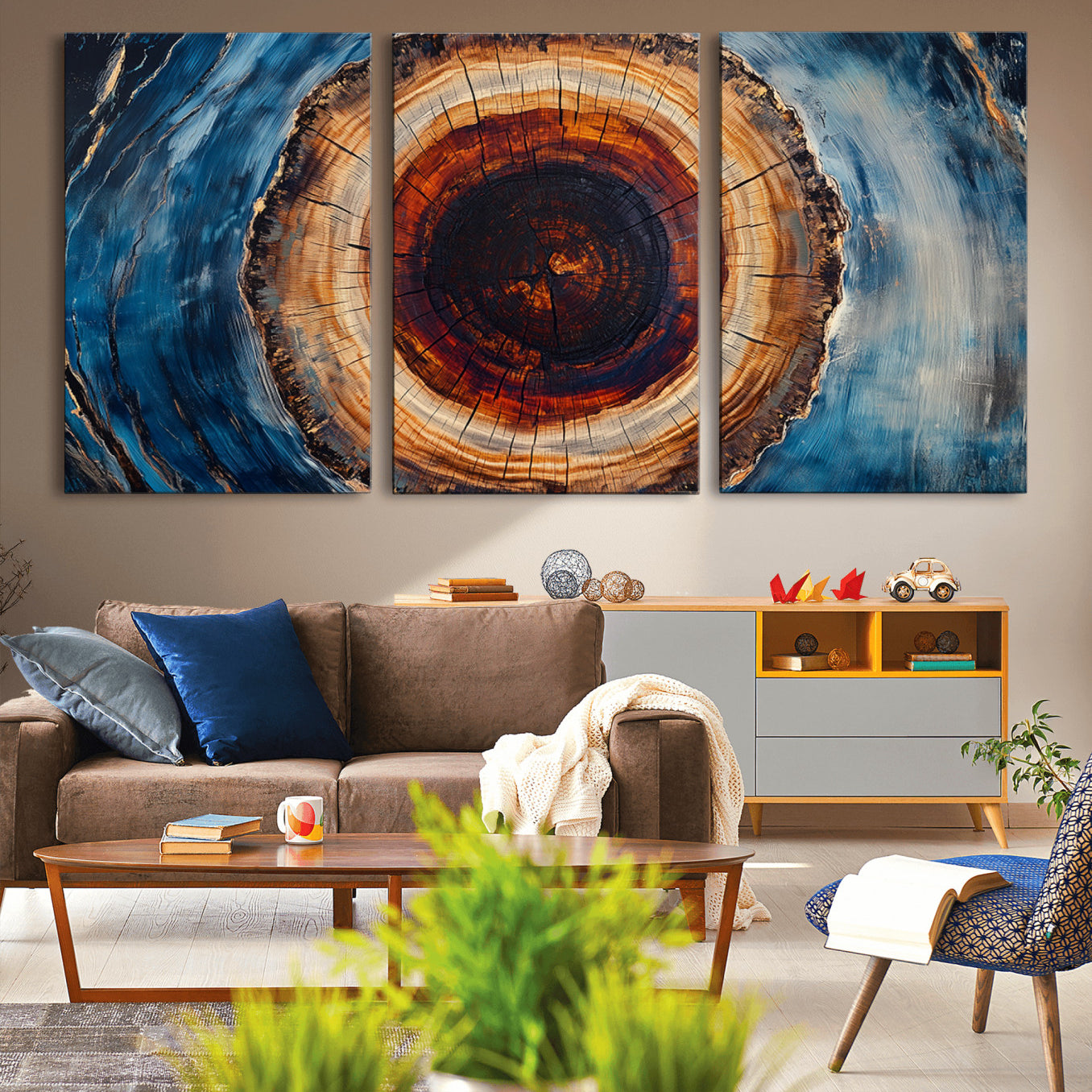 30457-MGV-CV-36X24-Framed Abstract Tree Ring Wall Art Print, Natural Rustic Wood Texture Canvas Print, Wood Tree Stump