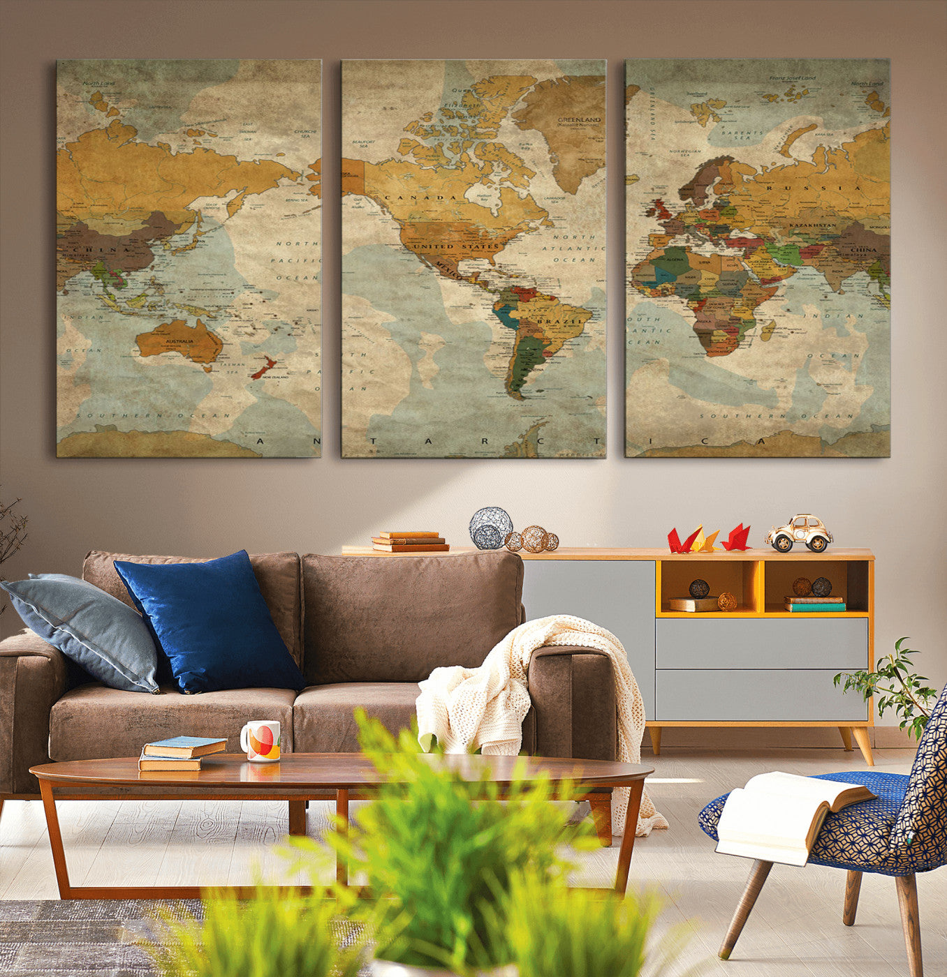 -Push Pin World Map Canvas Print – Framed Travel Tracker Wall Art for Couples, Romantic Anniversary Gift and Elegant Home Decor