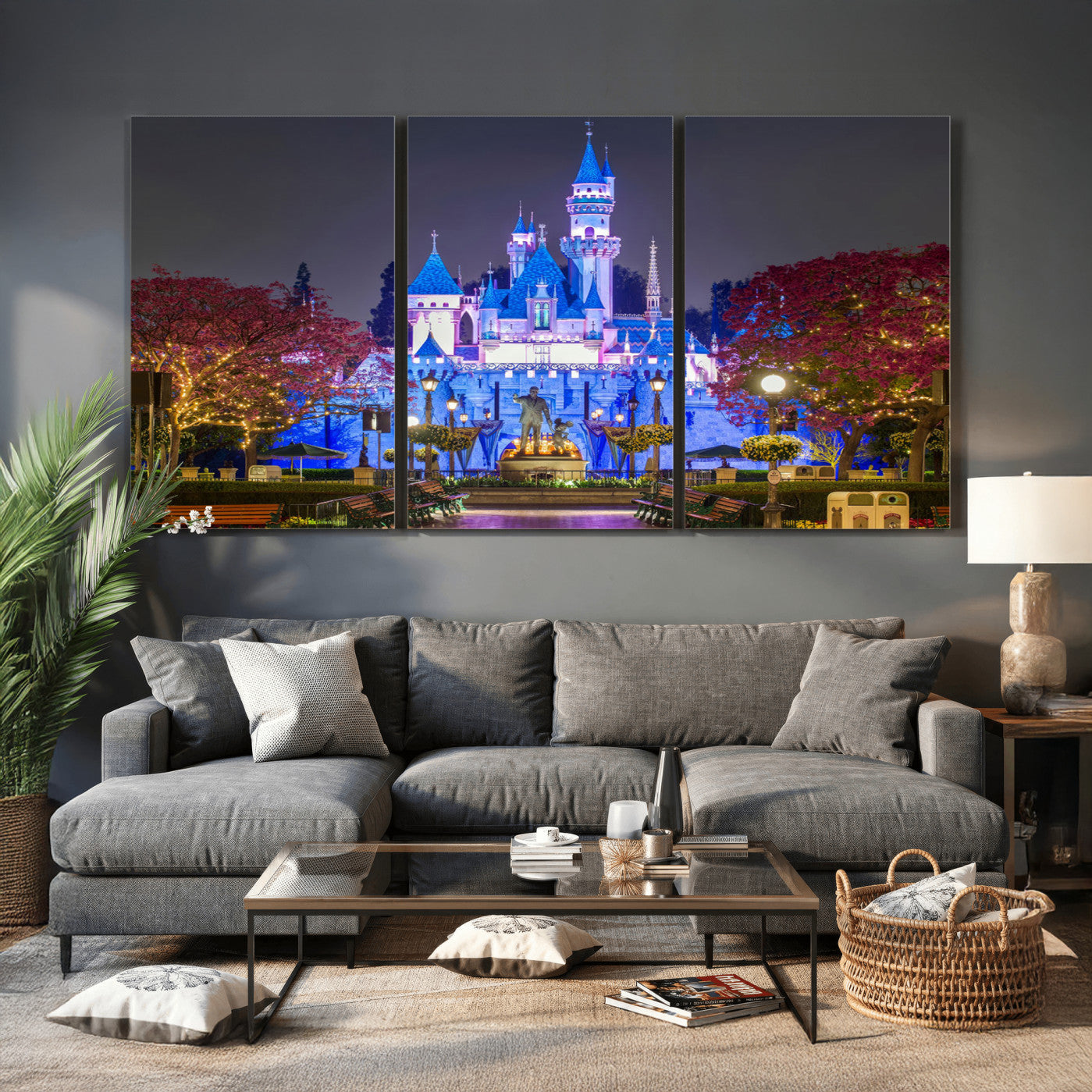 66710-MGV-CV-36X24 - Disney Castle Wall Art Canvas Print – Magical Fairytale Kingdom Scene Kids Room Decor Artwork for Home, Living Room