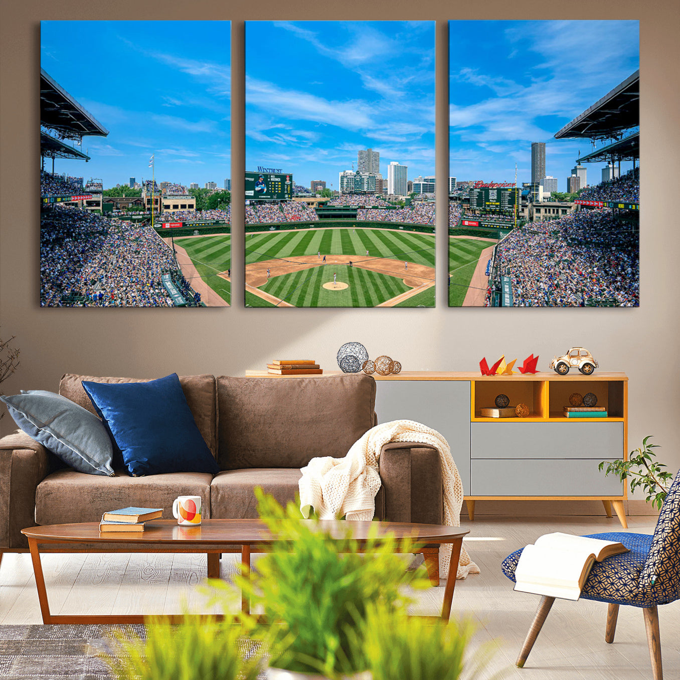 -Wrigley Field Chicago Cubs Panoramic Art Multi Piece Canvas - Iconic Baseball Stadium Print for