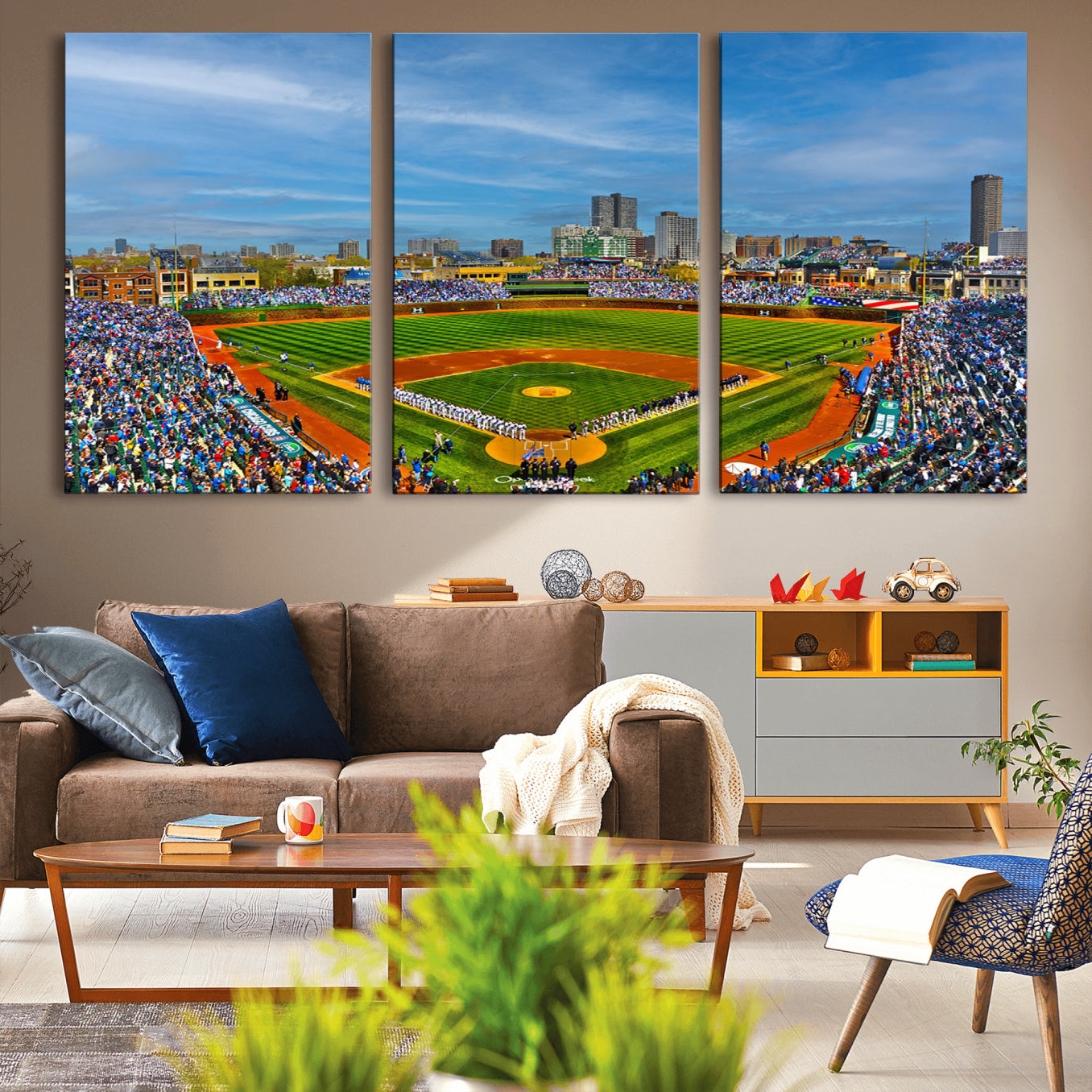 -Wrigley Field Chicago Cubs Panoramic Multi Piece Canvas Wall Art - Iconic Baseball Stadium Canvas
