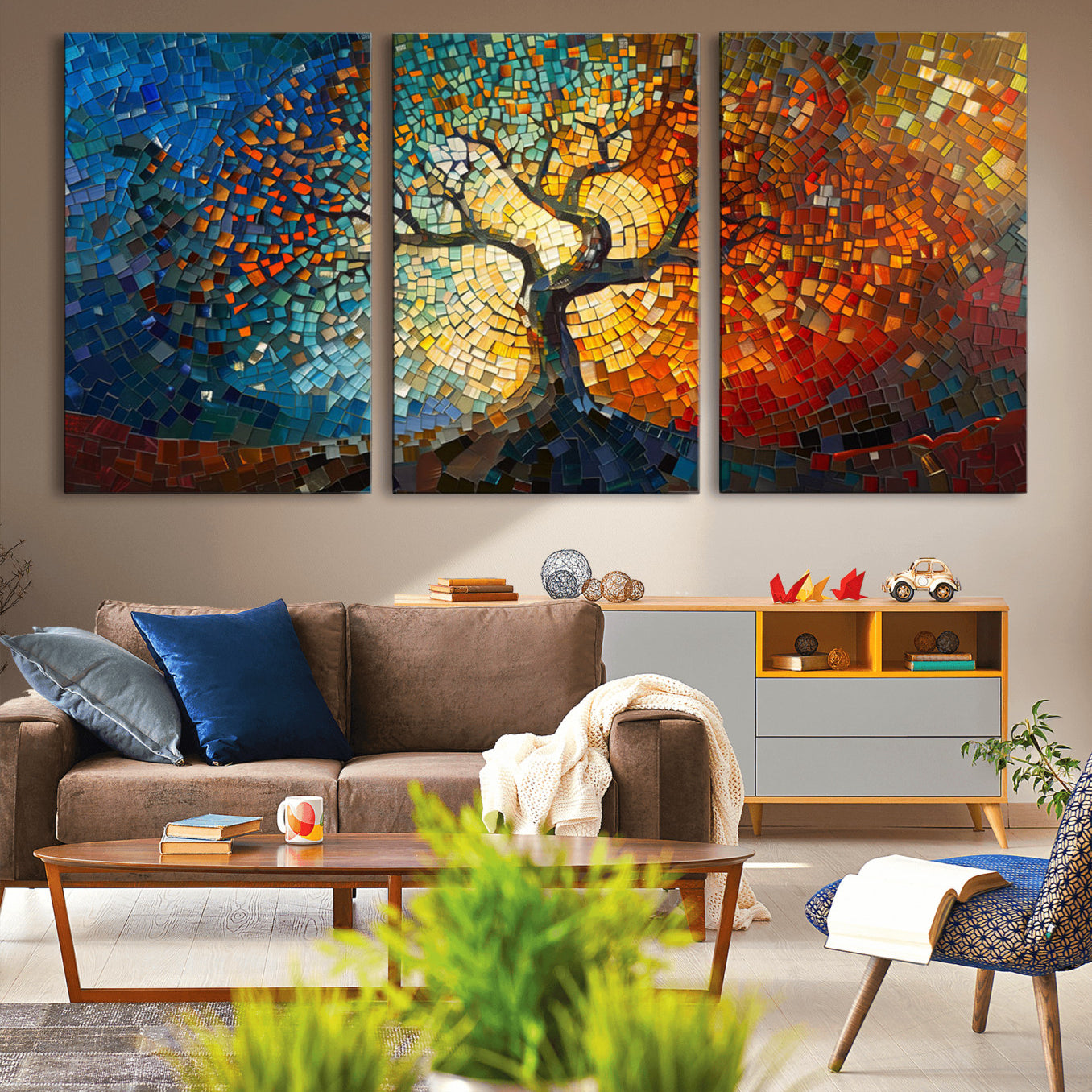 66056-MGV-CV-36X24-Yggdrasil Tree of Life Mosaic Stained Glass Wall Art Canvas, Yggdrasil Tree of Life Mosaic Canvas