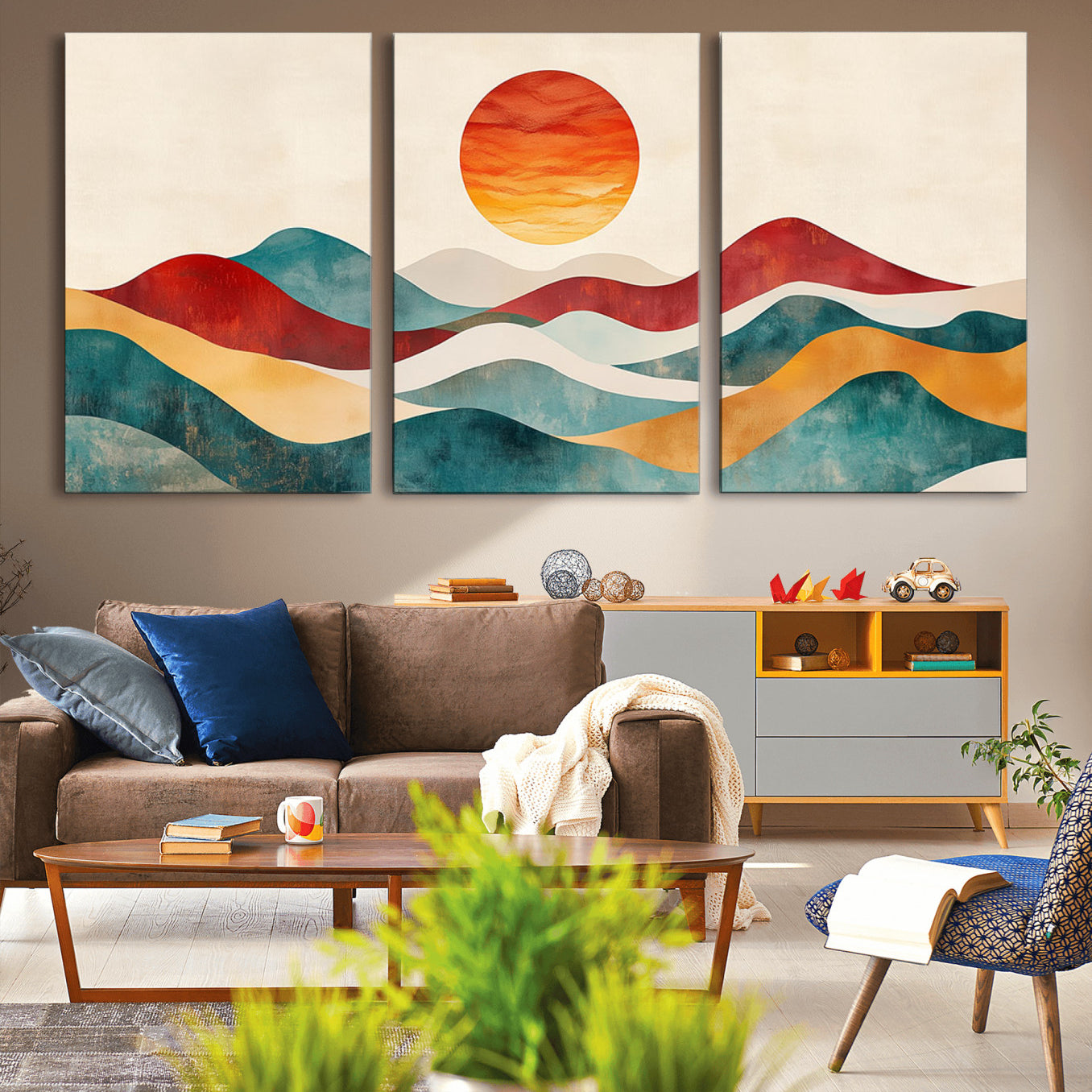 79094-MGV-CV-36X24-Southwest Mountain Canvas - Boho Triptych Wall Art - Rustic Woodland Nursery Decor - Abstract Nature
