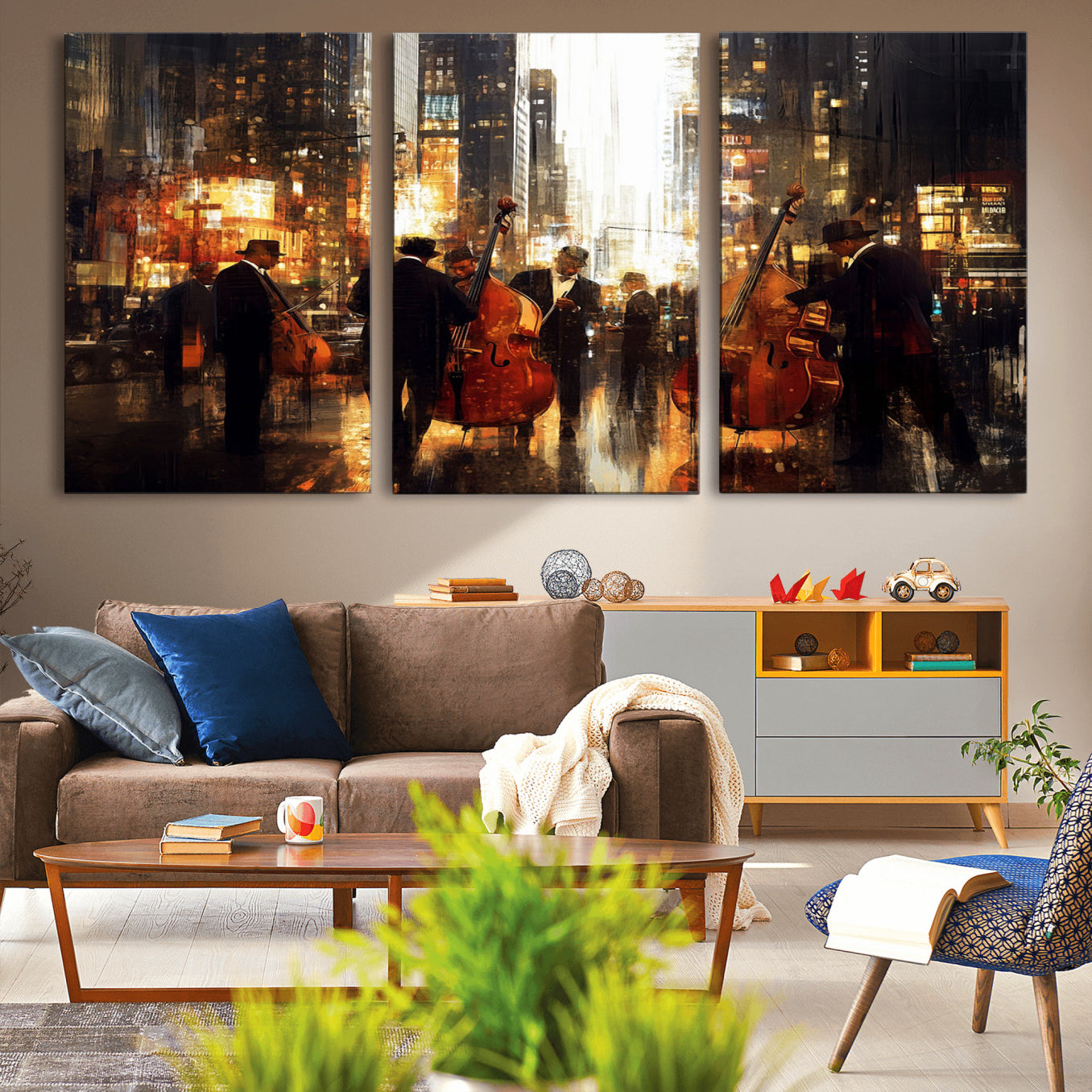 58782-MGV-CV-36X24-Abstract Jazz Art Wall Art Canvas Print - Framed Abstract Music Canvas - Colorful Instrument Poster