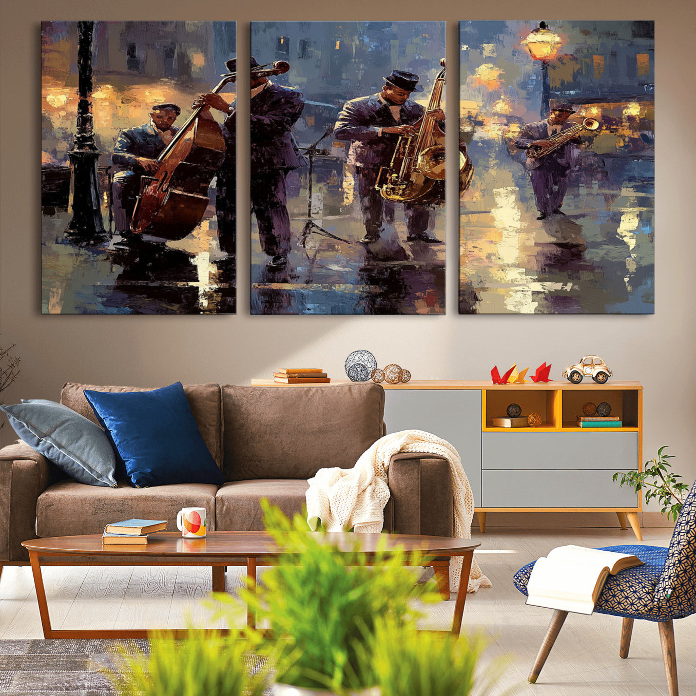 79232-MGV-CV-36X24-Afro Abstract Jazz Music Canvas Print - African American Wall Art - Colorful Framed Afro Abstract