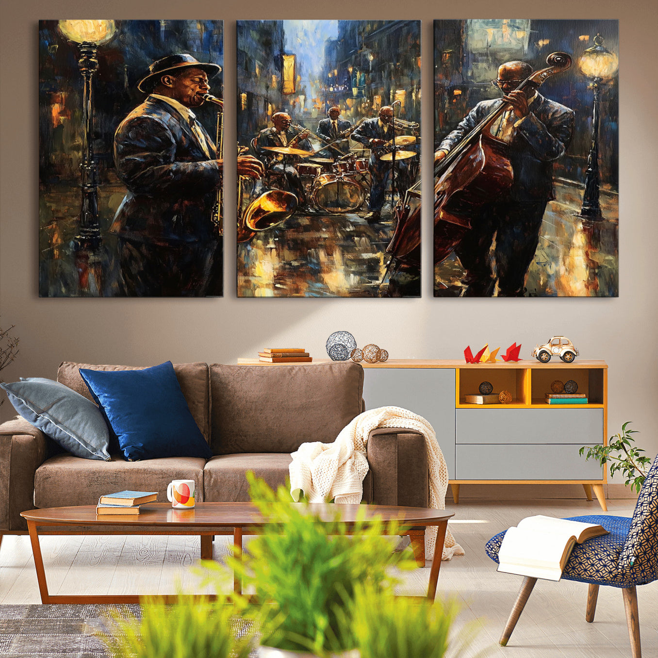-Jazz Canvas Wall Art Print - Abstract African American Music Art - Framed Posters for Living Room or