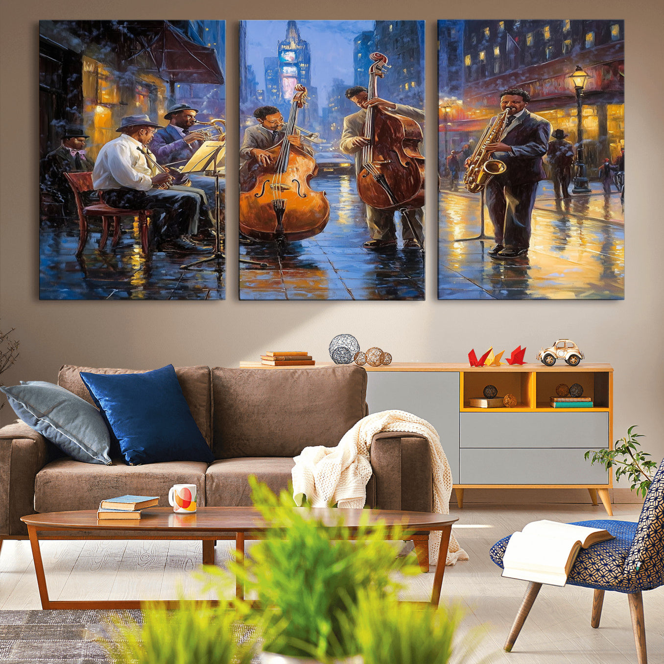 58694-MGV-CV-60X30-3P - Colorful Jazz Wall Art - African American Music Canvas Print - Framed Abstract Music Poster for Home