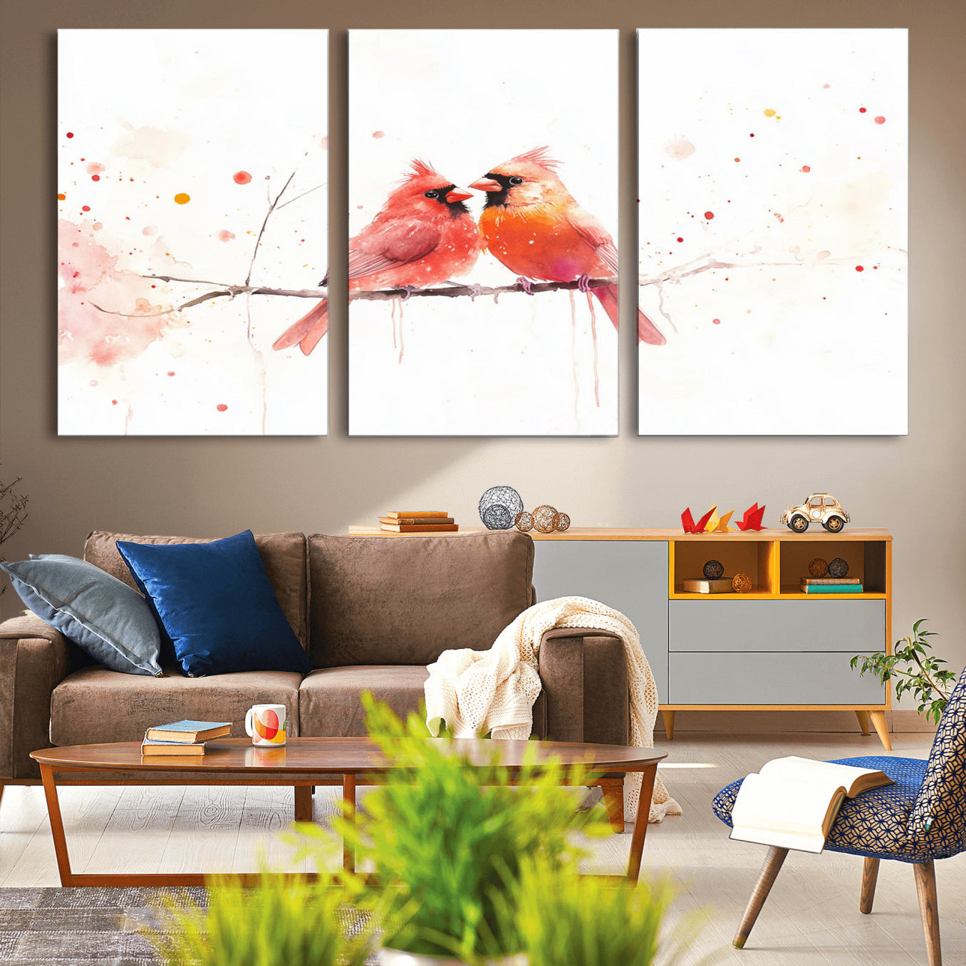 -Cardinal Bird Canvas Wall Art - Male and Female Cardinal Print - Nature-Inspired Bird Wall Decor for
