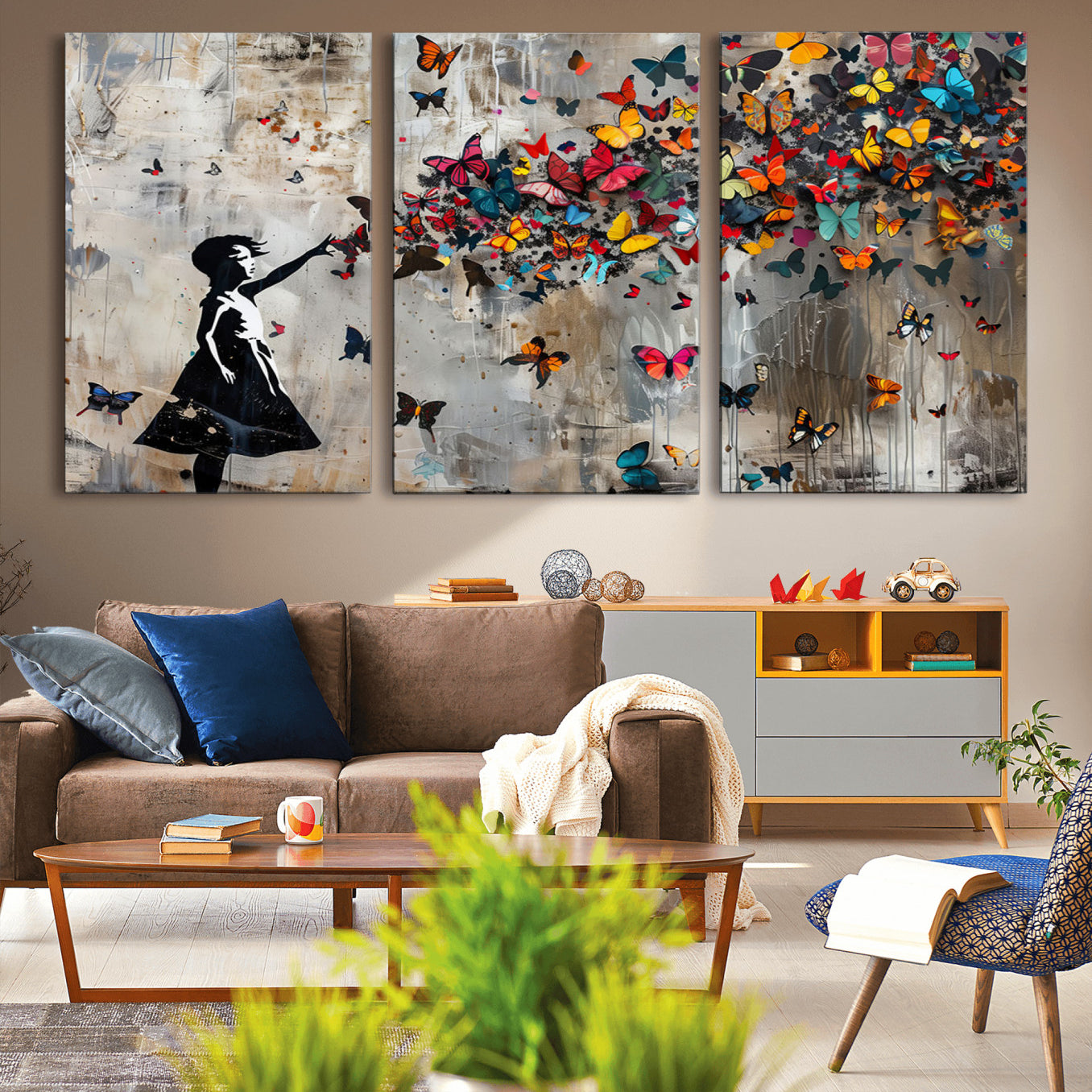 -Banksy Butterfly Girl Wall Art – Modern Graffiti Canvas Print, Contemporary Street Art Decor for Home or Office