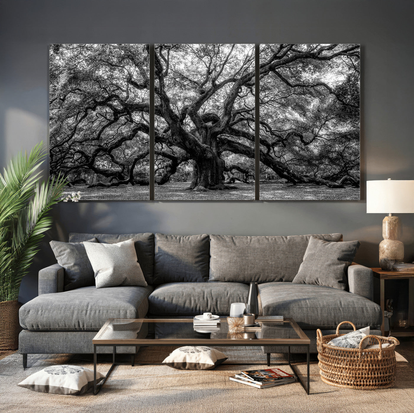 132944706-MGV-CV-36X24 - Black and White Old Angel Oak Tree Wall Art Canvas Print