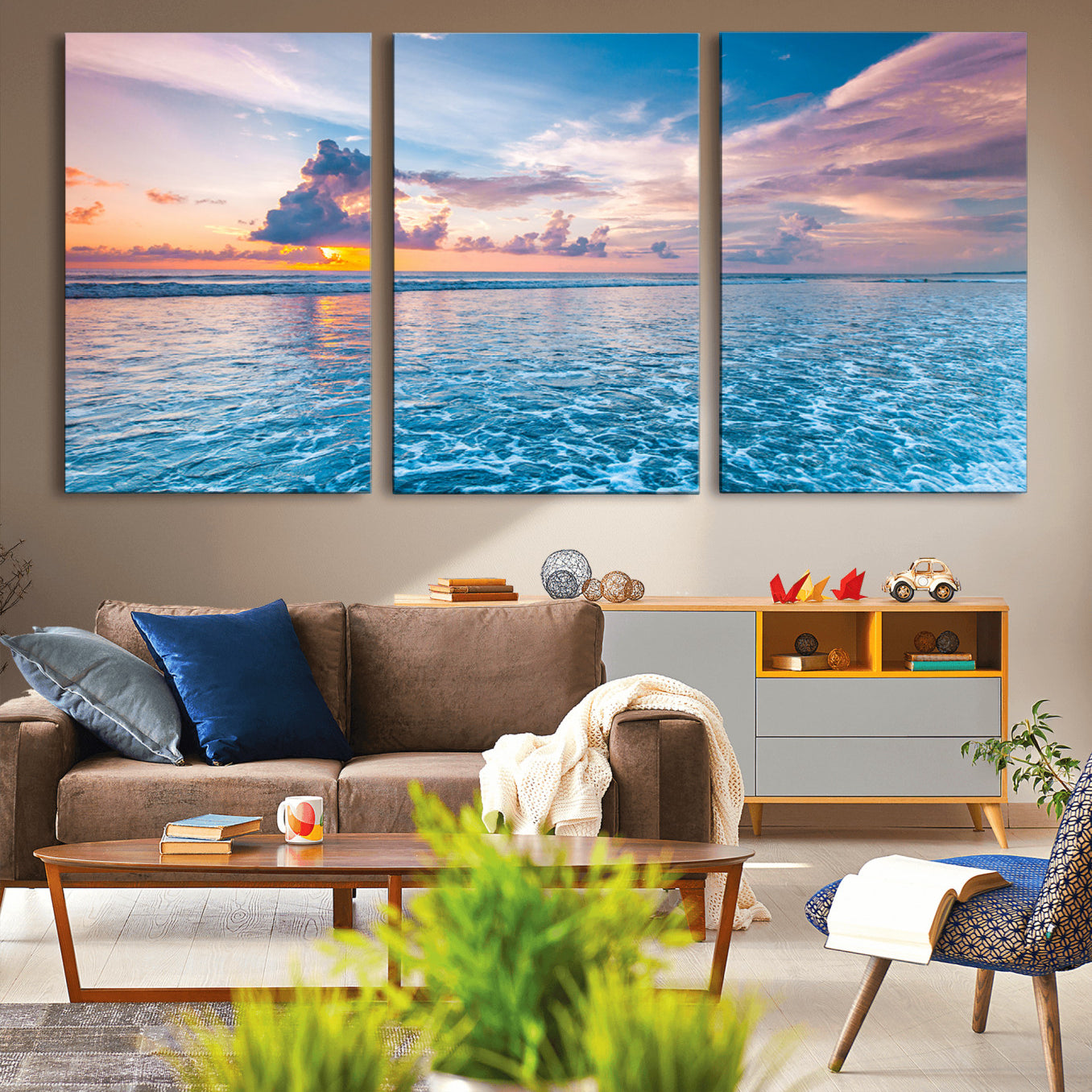 36641-MGV-CV-36X24-Ocean Sunset Canvas Wall Art Print – Tranquil Seascape Vibrant Sky Rolling Waves Coastal Artwork for Home, Office