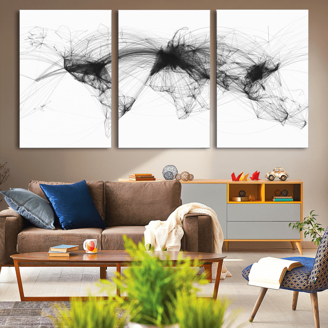 Black-Flight-Routes-MGV-CV-36X24-Flight Routes Air Traffic Map Canvas Wall Art - Framed - Ready to Hang
