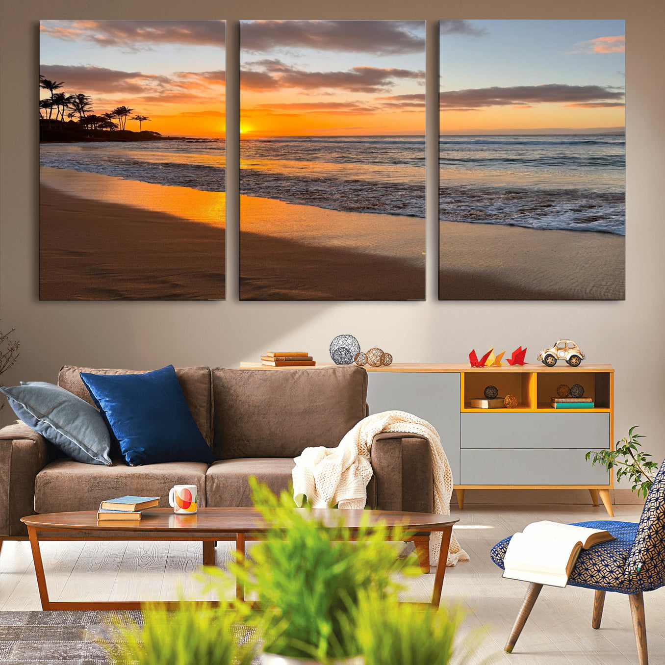 Nadir-MGV-CV-36X24-Sunset Wall Art Print - Stunning Beach Sunset Canvas Artwork for Elegant Home or Office Coastal