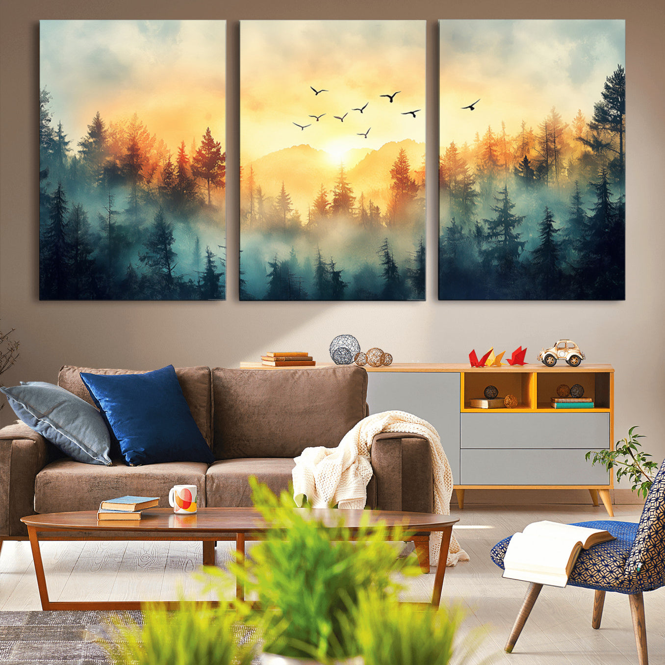 -Abstract Forest Wall Art Print- Serene Nature Canvas Print with Misty Forest Design for Modern Home