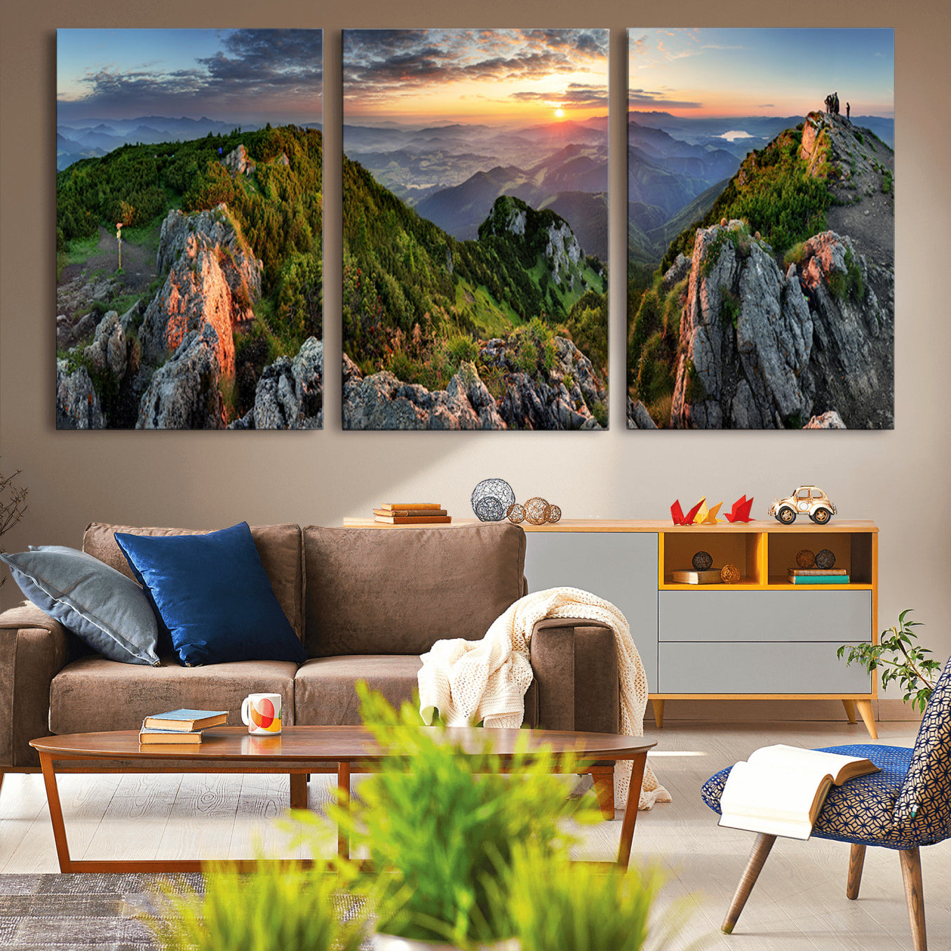 -Mountain Sunset Panoramic Canvas Print – Scenic Wilderness Landscape, Majestic Summit , Multi-Panel