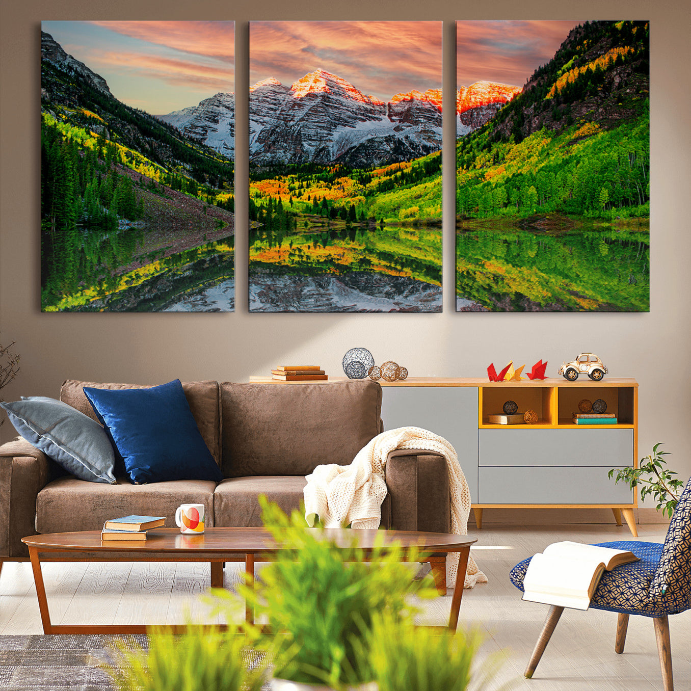 -Maroon Bells Lake Wall Art Canvas Print – Majestic Colorado Mountain Landscape, Autumn Reflection,