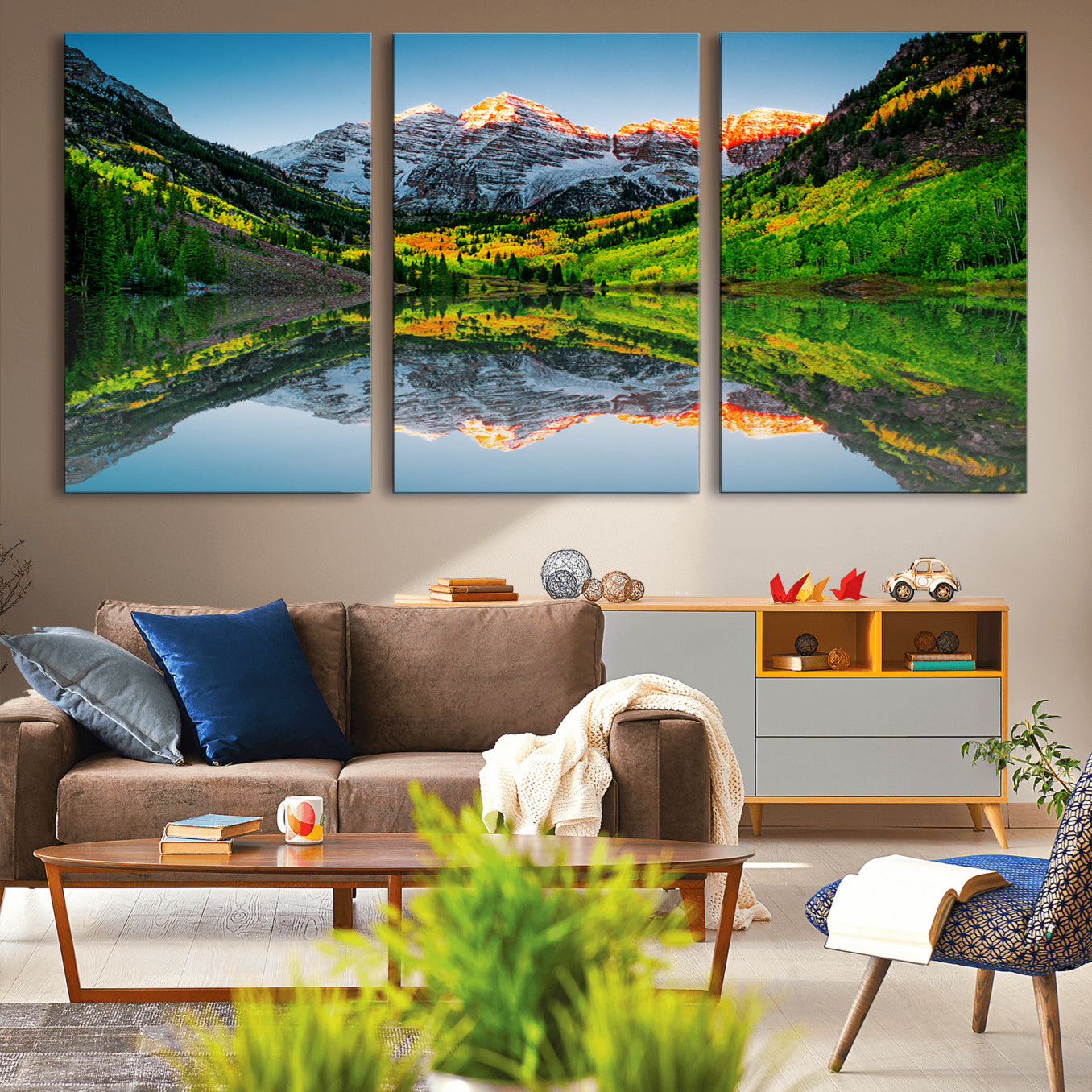 17996974-MGV-CV-36X24-Maroon Bells Lake Wall Art Canvas Print – Framed Majestic Colorado Mountain Scene with Autumn Reflection Artwork for Home, Office