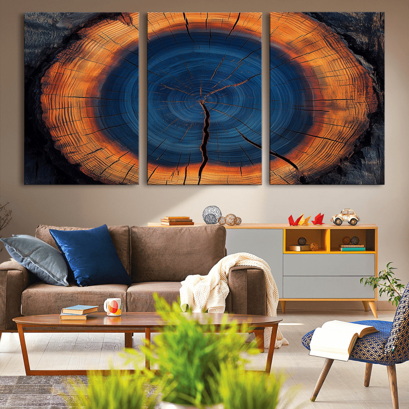54040961-MGV-CV-36X24-Abstract Tree Ring Wall Art Print – Natural Rustic Wood Canvas, Framed Tree Stump Artwork, Modern Nature Design for Home, Office