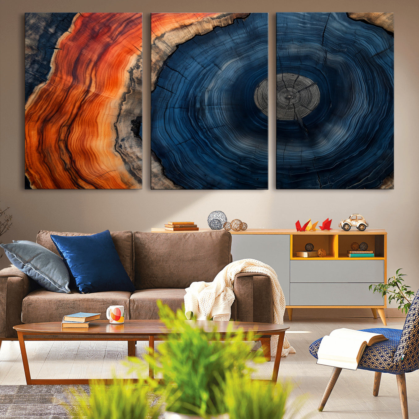 99491700-MGV-CV-36X24-Tree Rings Wall Art Canvas Print, Rustic Wood Print, Framed Natural Texture Art Print, Wood Grain