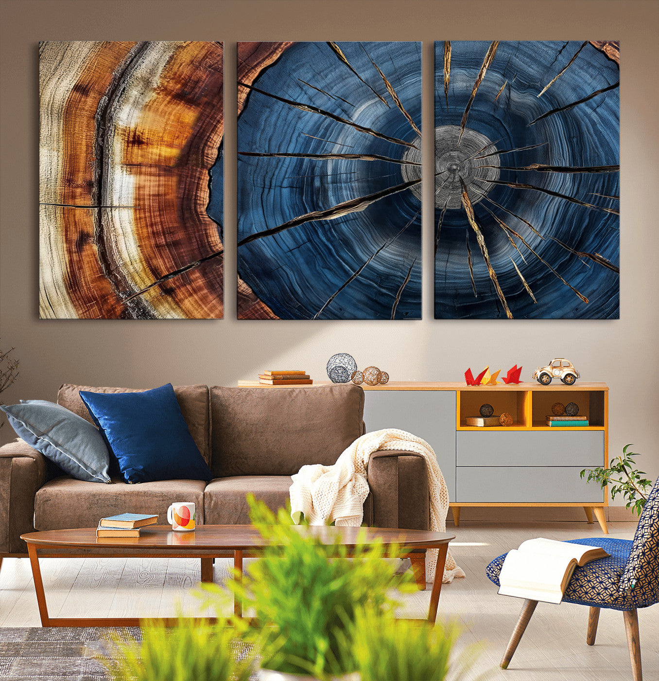 45268471-MGV-CV-36X24-Framed Abstract Tree Ring Wall Art Print Natural Rustic Wood Texture Canvas Print Wood Tree Stump Decor Home, Office