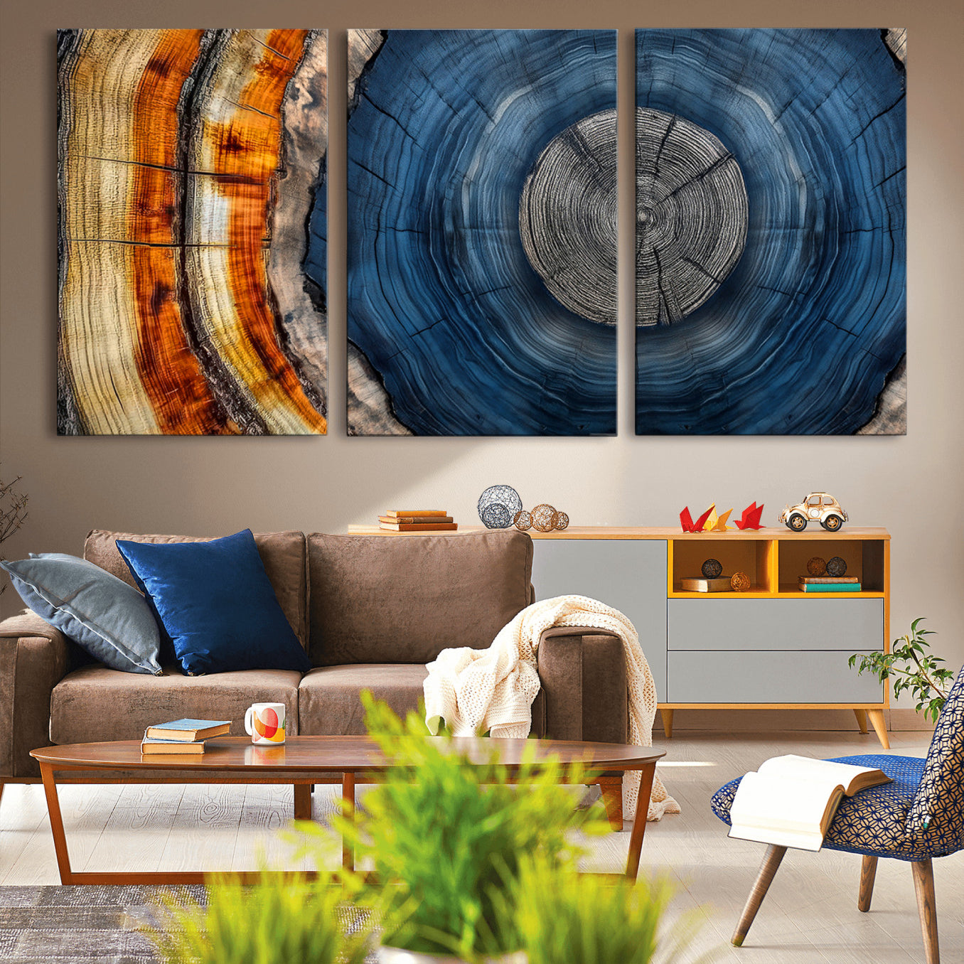 79754215-MGV-CV-36X24-Abstract Tree Rings Wall Art Canvas Print - Wood Grain Rings Artwork Print - Nature Woodland Modern