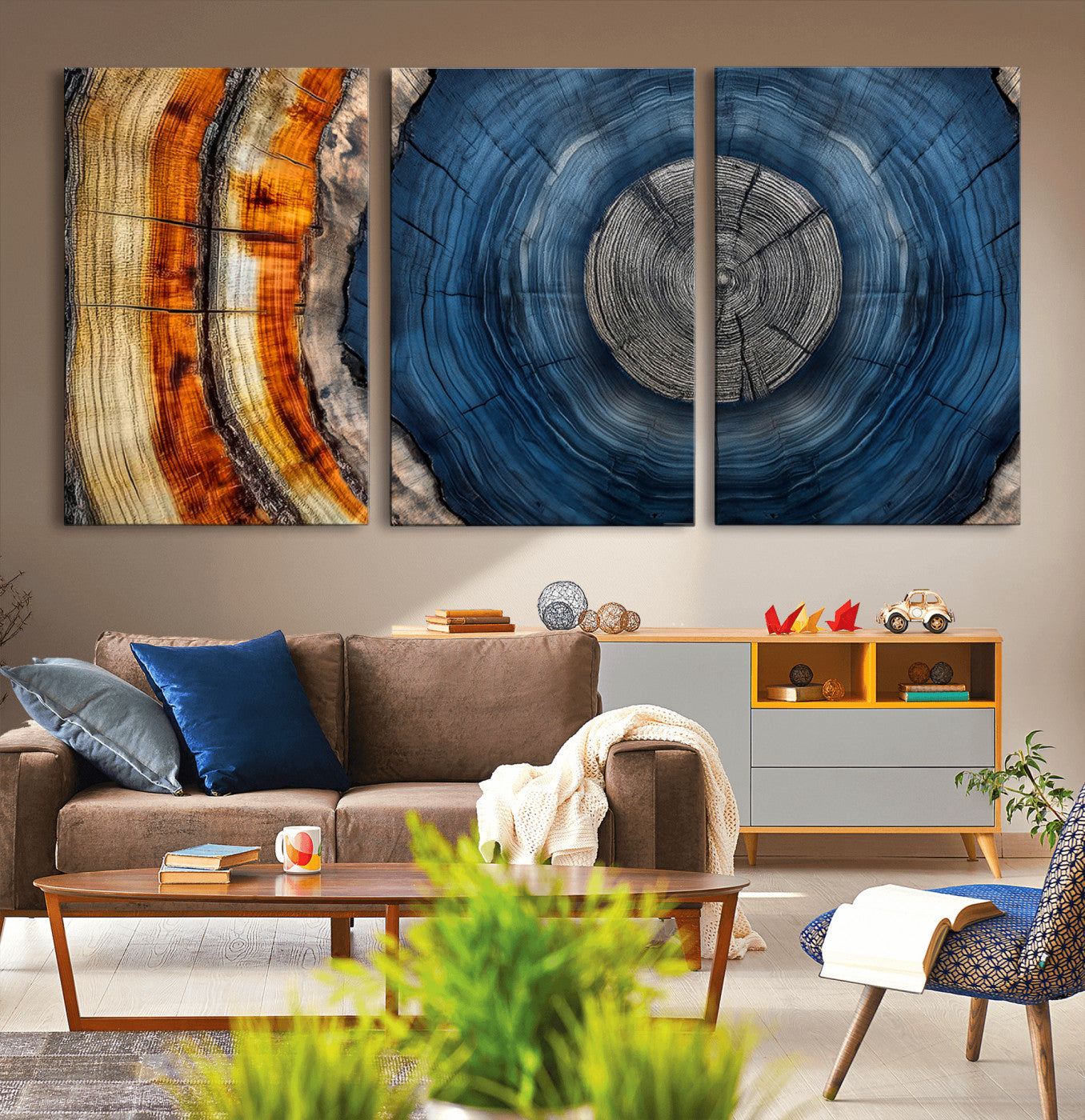 79754215-MGV-CV-36X24-Abstract Tree Rings Wall Art Canvas Print - Wood Grain Rings Artwork Print - Nature Woodland Modern