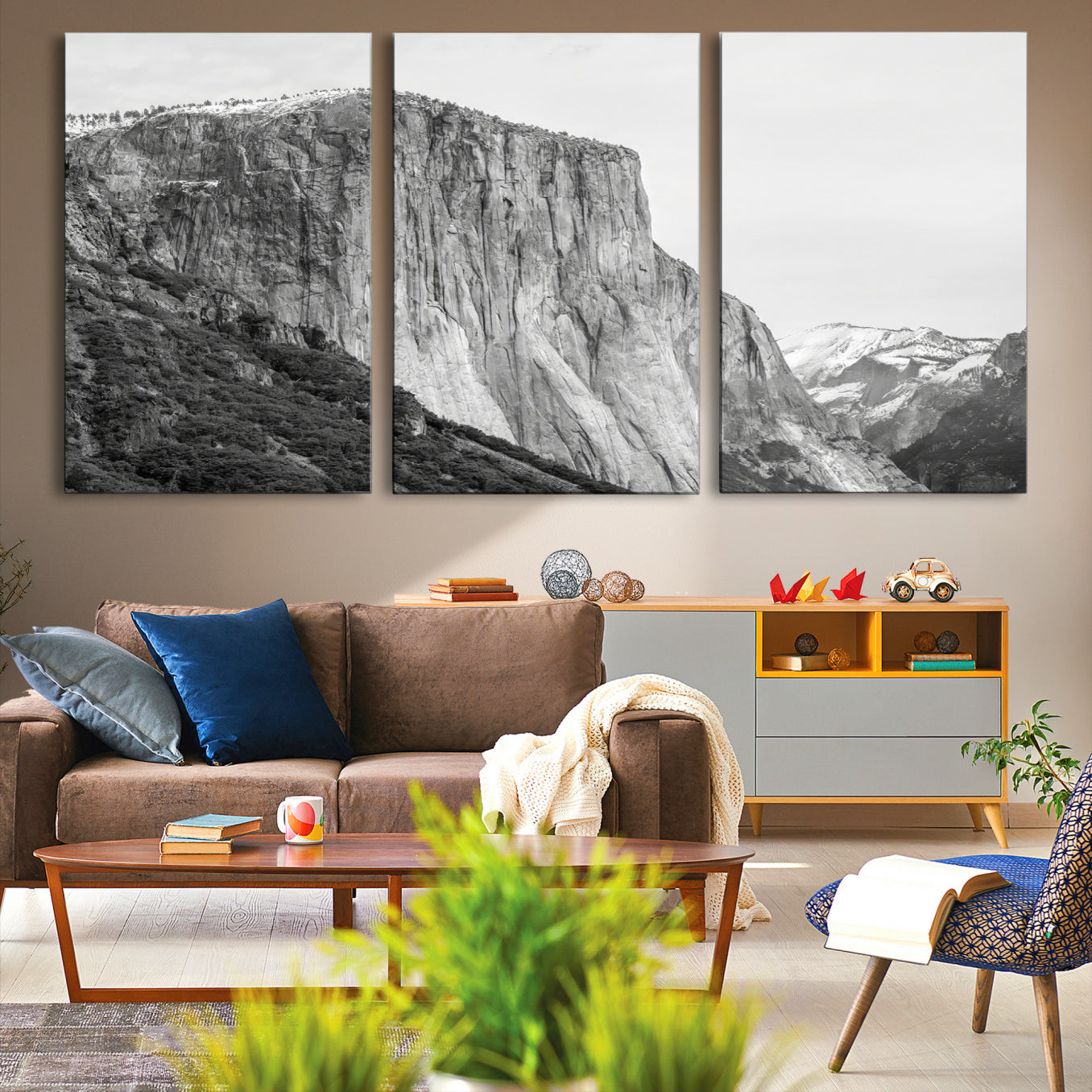 39393420-MGV-CV-36X24-El Capitan Wall Art Canvas Print – Framed Yosemite Cliff Monochrome Mountain Landscape Nature Artwork for Home Office
