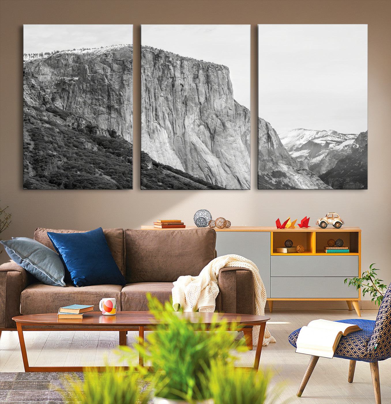 39393420-MGV-CV-36X24-El Capitan Wall Art Canvas Print – Framed Yosemite Cliff Monochrome Mountain Landscape Nature Artwork for Home Office