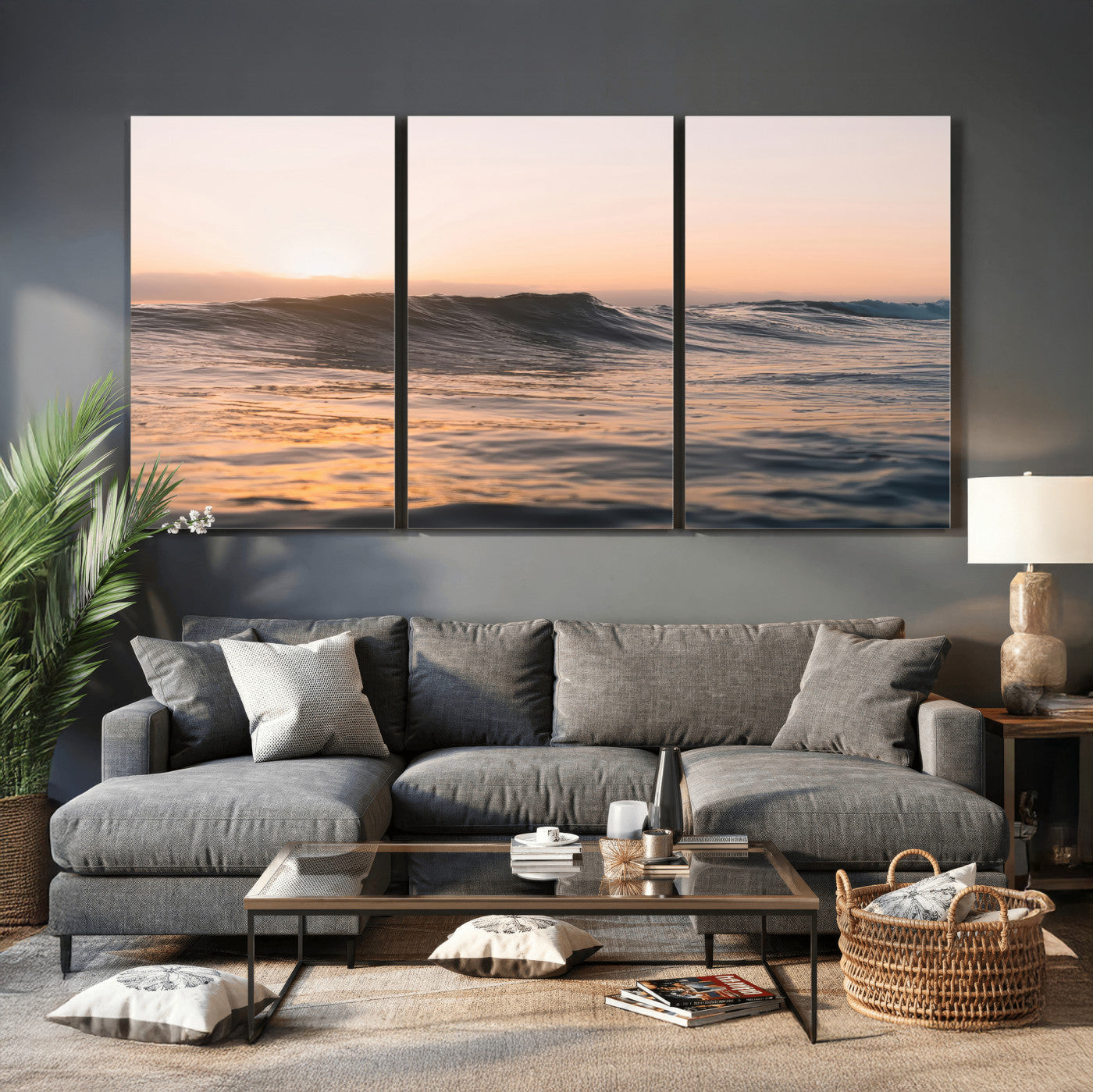 46299358-MGV-CV-36X24 - Golden Sunset Ocean Wall Art – Tranquil Waves & Peaceful Horizon Canvas Print, Soft Light and Evening Glow for Serene Beach, Home or Nature Decor