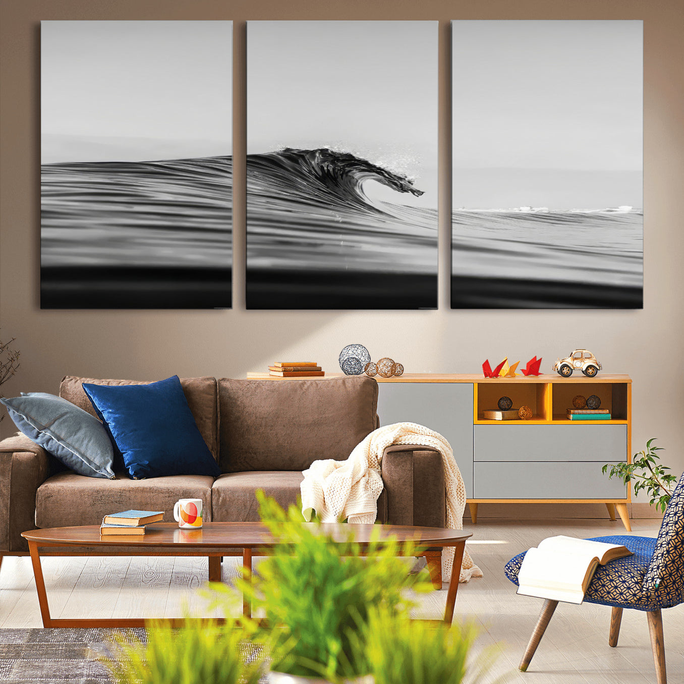 -Black Wave Wall Art Canvas Print, Framed Abstract Surf Art Picture Print, Minimalist Ocean Perfect Minimalist Coastal Decor Artwork