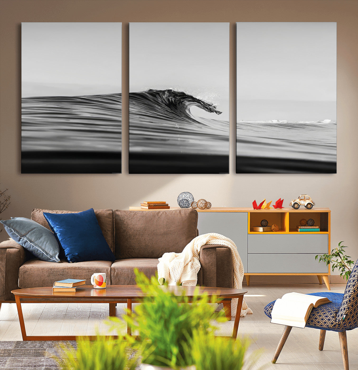 -Black Wave Wall Art Canvas Print, Framed Abstract Surf Art Picture Print, Minimalist Ocean Perfect Minimalist Coastal Decor Artwork