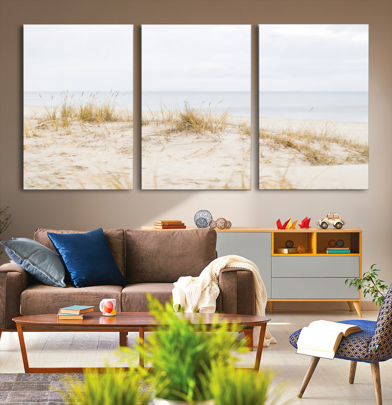 -Beach Dunes Wall Art Canvas Print, Framed Coastal Grass Art Picture Print, Sand Perfect Minimalist