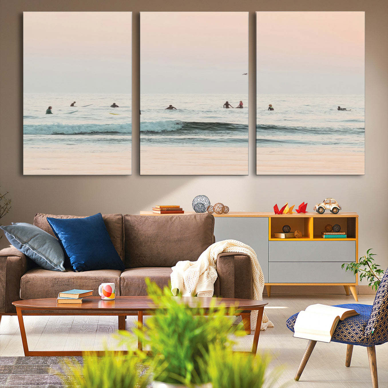 98888919-MGV-CV-36X24-Pastel Ocean Wall Art Canvas Print – Framed Soft Sunset Calm Sea Coastal Minimalist Seascape Artwork for Home Office