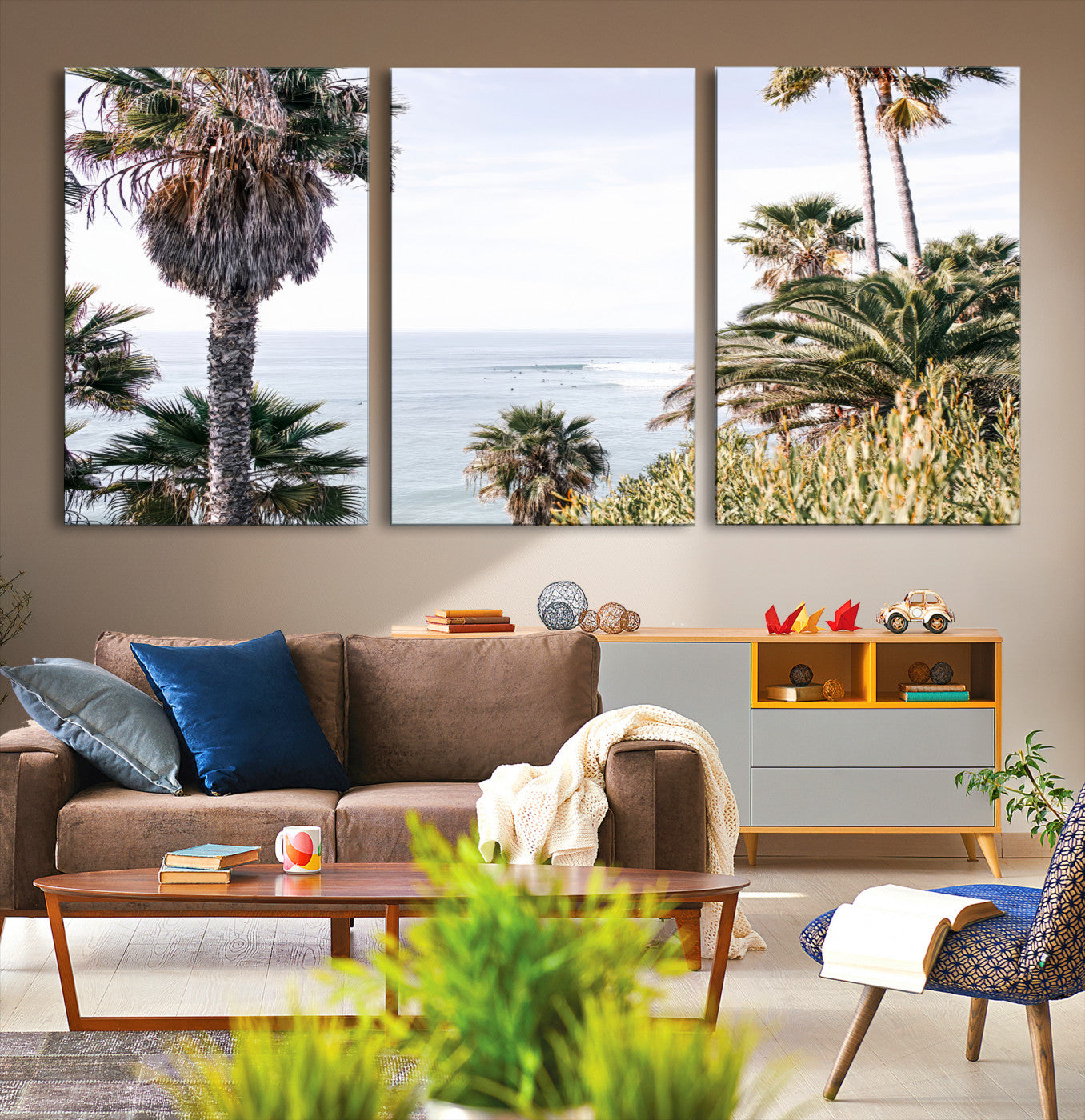 51404565-MGV-CV-36X24-Coastal Palm Trees Wall Art Canvas Print – Framed Ocean Breeze Tropical Scene Artwork for Relaxing Home, Office Decor