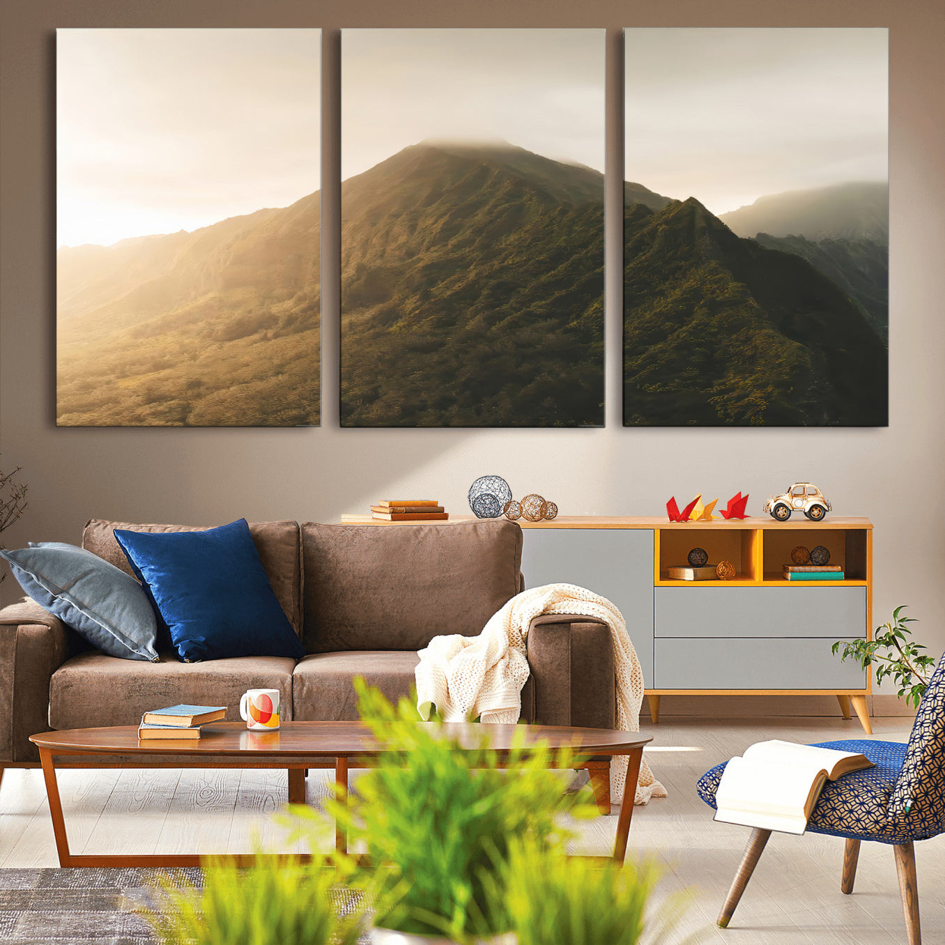 42338636-MGV-CV-36X24-Mountain Wall Art – Framed Sunset Landscape Canvas Artwork, Serene Nature Design, Rustic Decor for Home, Office